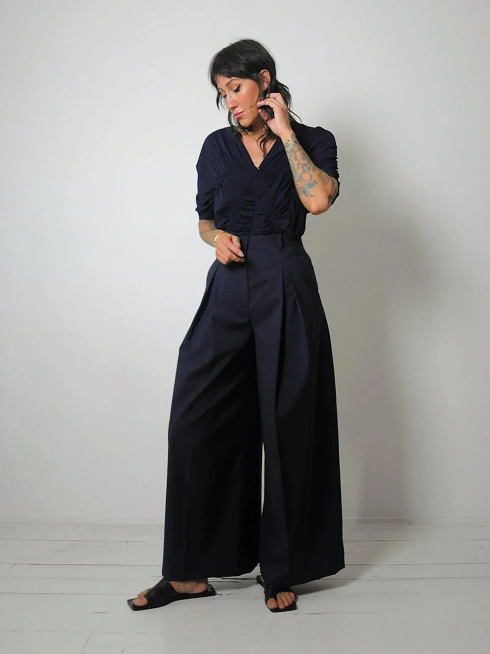 1930's Navy Ruched Blouse