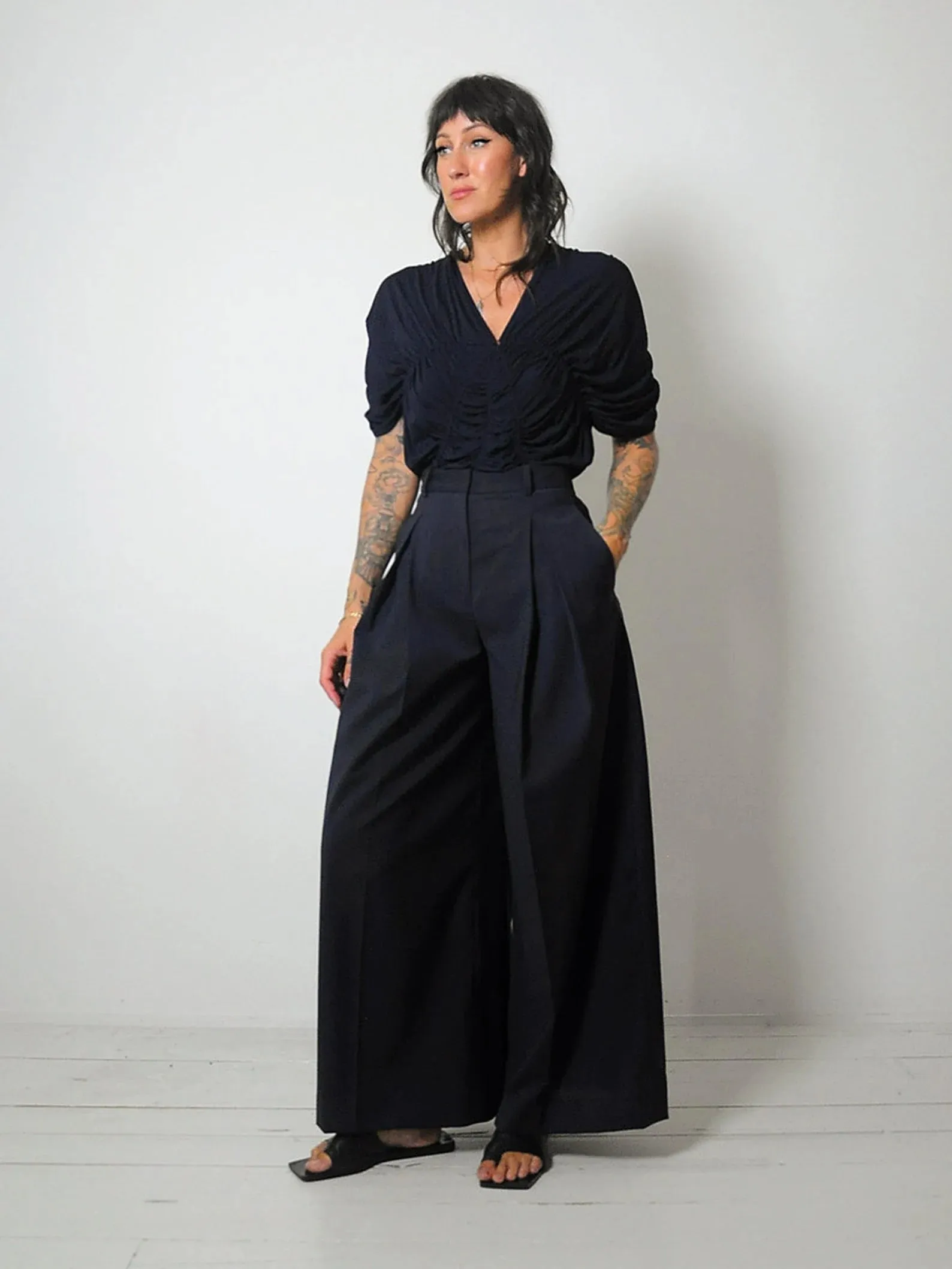 1930's Navy Ruched Blouse