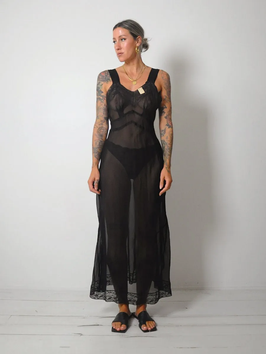 1950's Black Bias Slip Dress