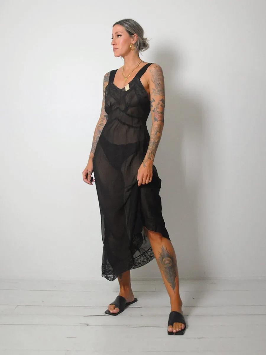 1950's Black Bias Slip Dress