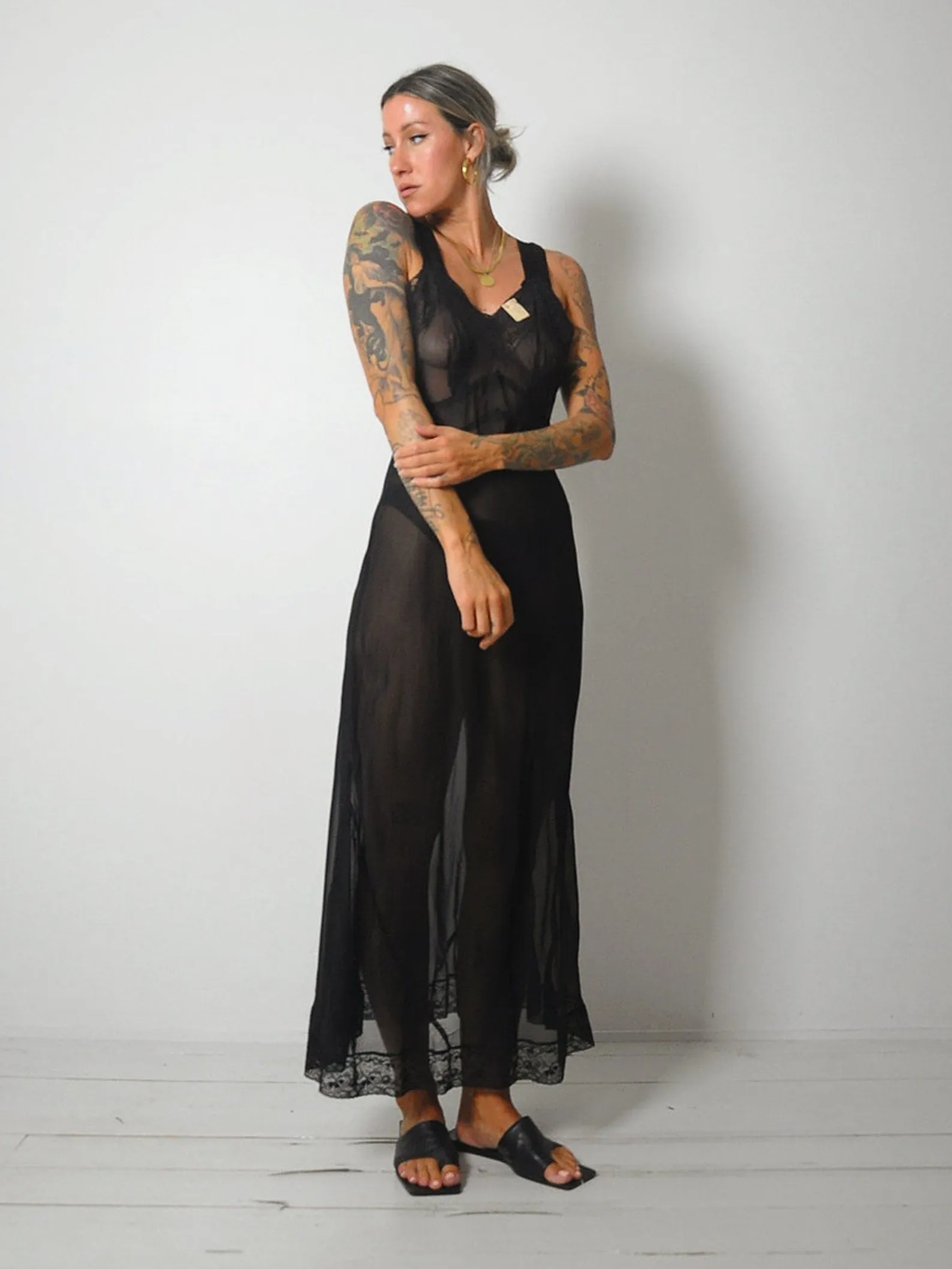 1950's Black Bias Slip Dress