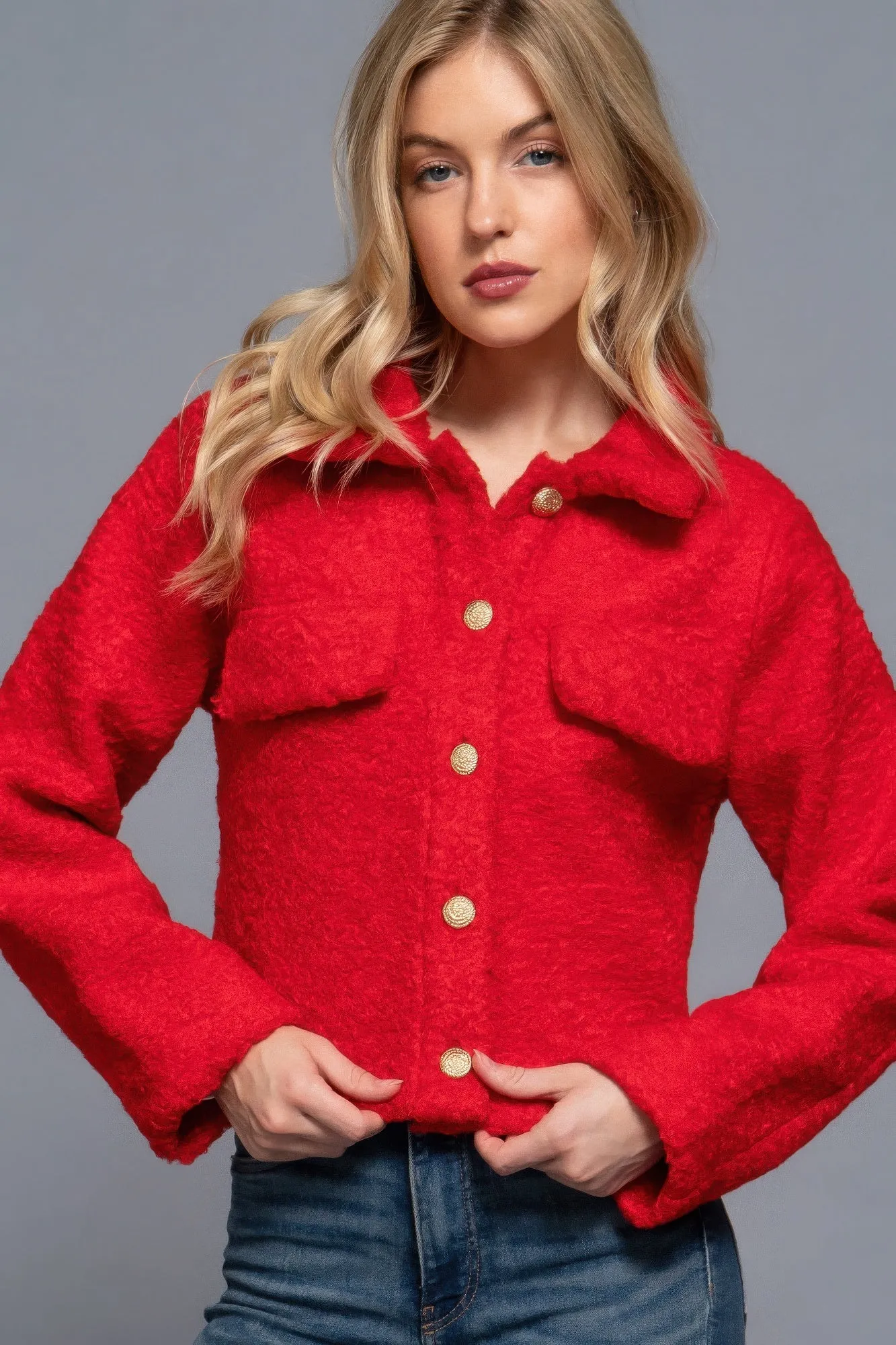 Active USA | Long Sleeve Teddy Fleece Short Jacket