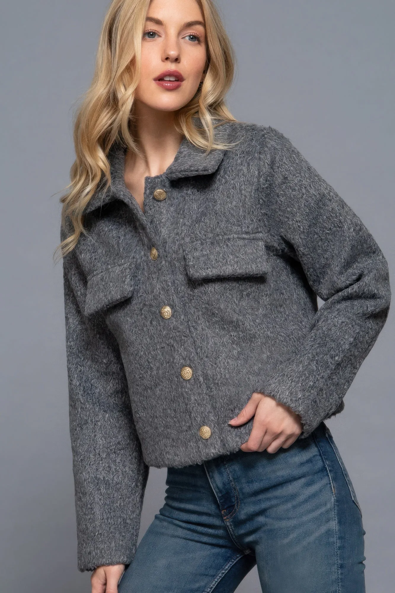 Active USA | Long Sleeve Teddy Fleece Short Jacket