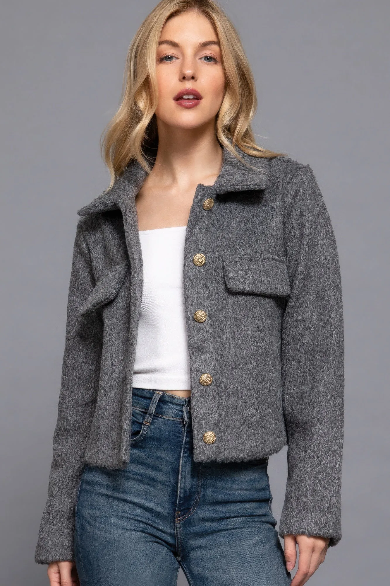 Active USA | Long Sleeve Teddy Fleece Short Jacket