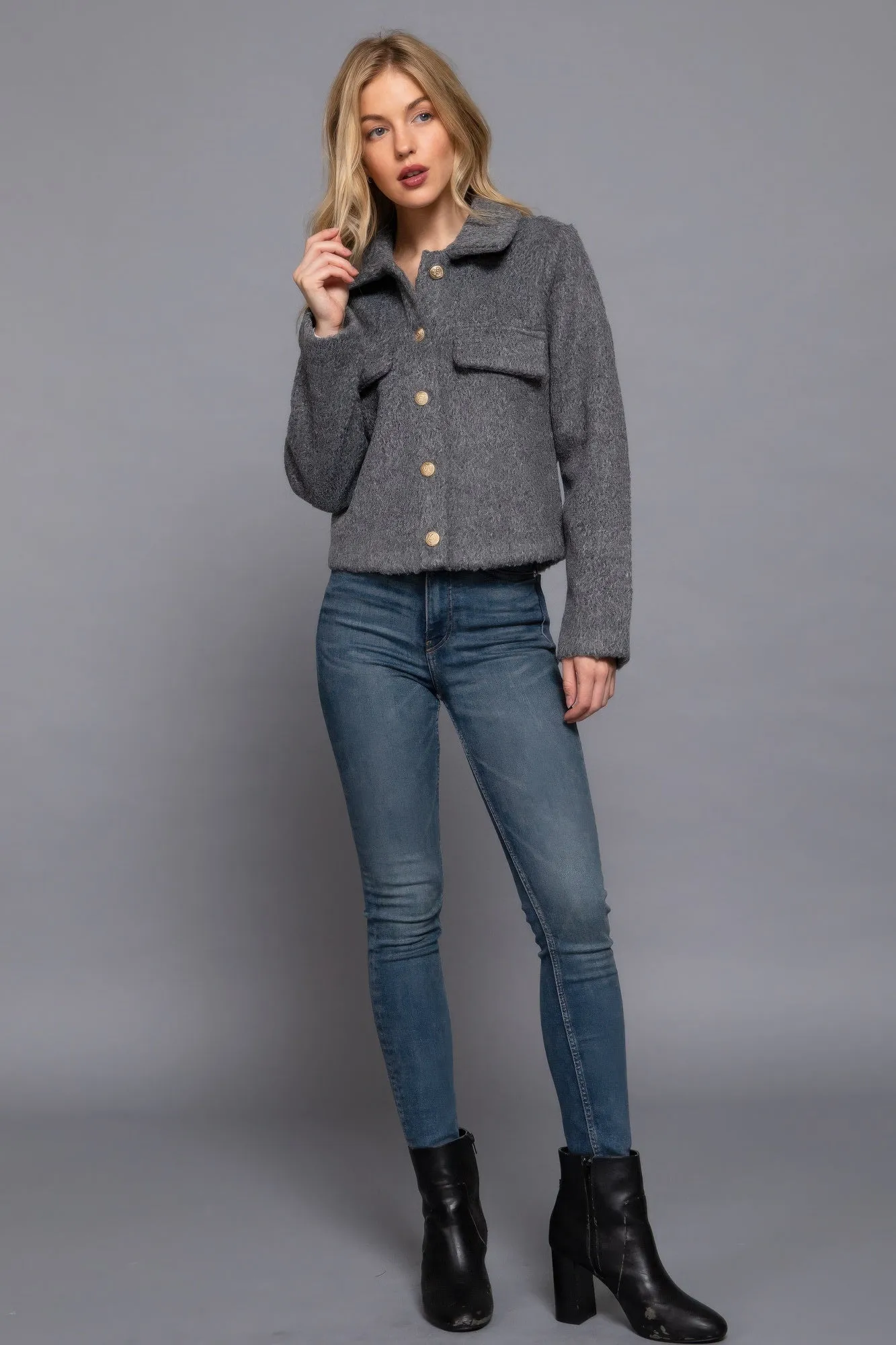 Active USA | Long Sleeve Teddy Fleece Short Jacket