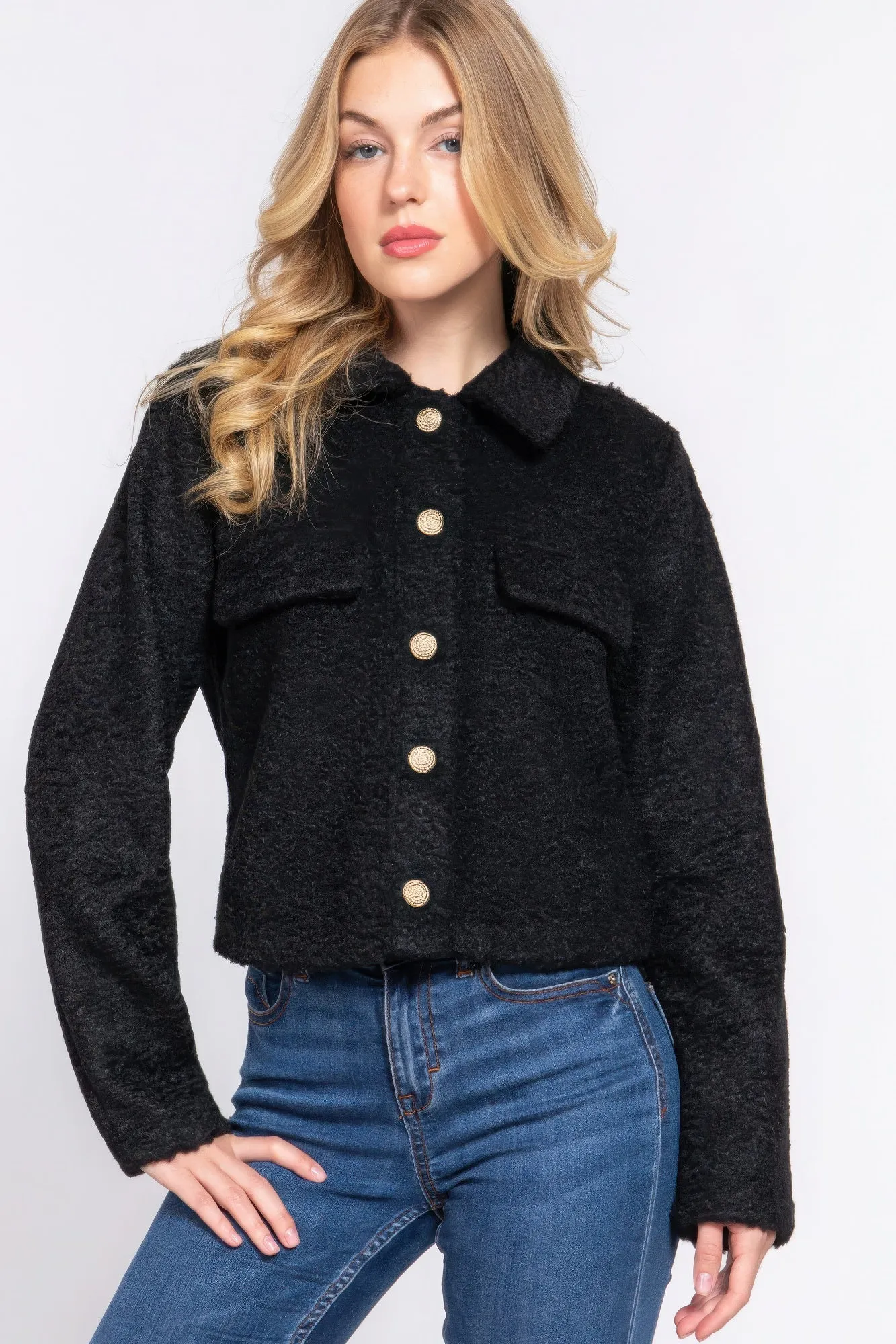 Active USA | Long Sleeve Teddy Fleece Short Jacket