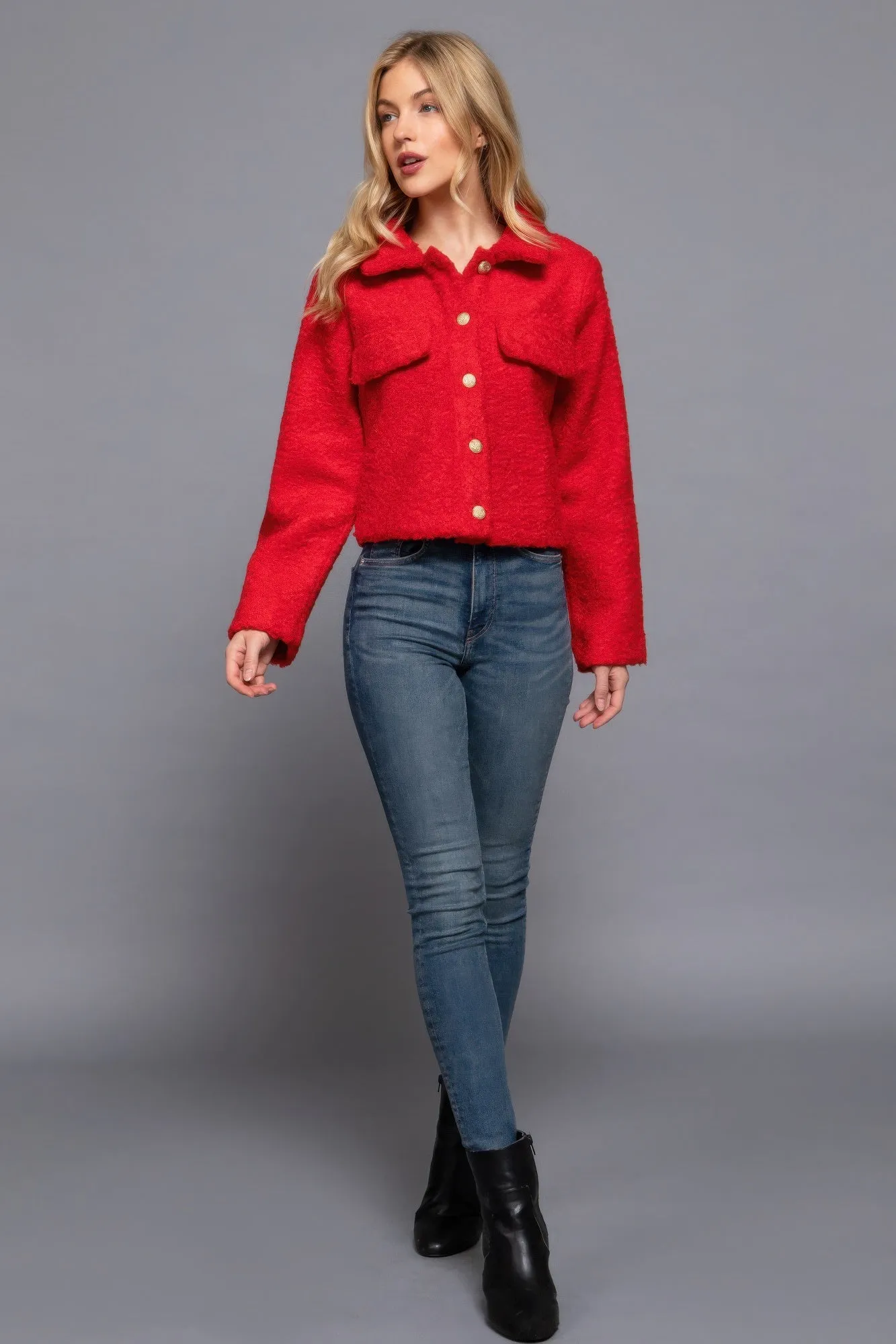 Active USA | Long Sleeve Teddy Fleece Short Jacket