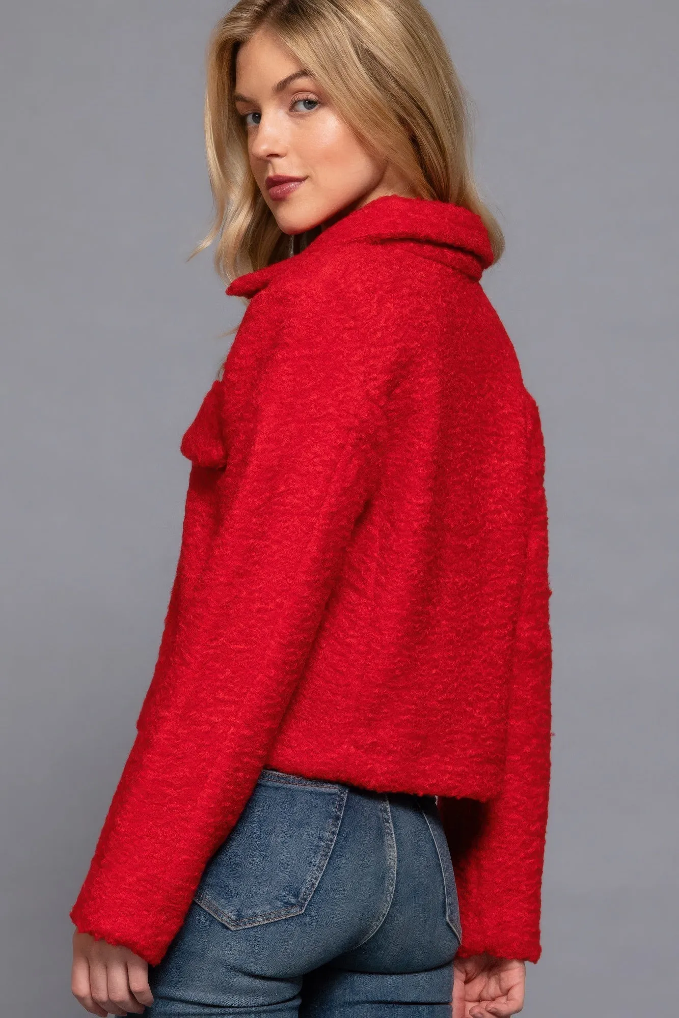 Active USA | Long Sleeve Teddy Fleece Short Jacket