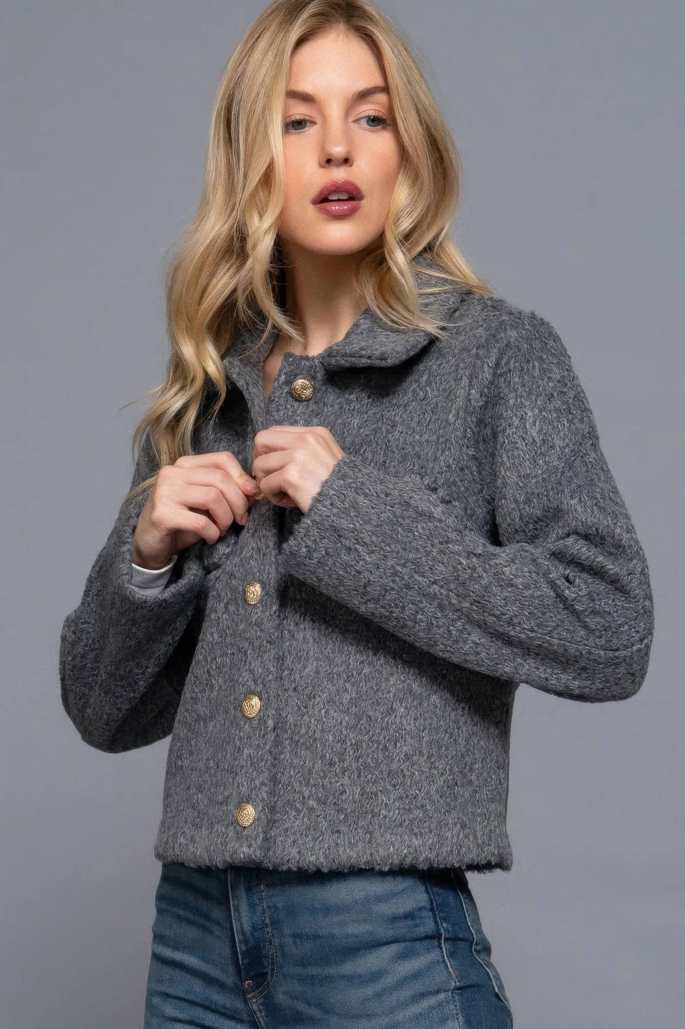 Active USA | Long Sleeve Teddy Fleece Short Jacket
