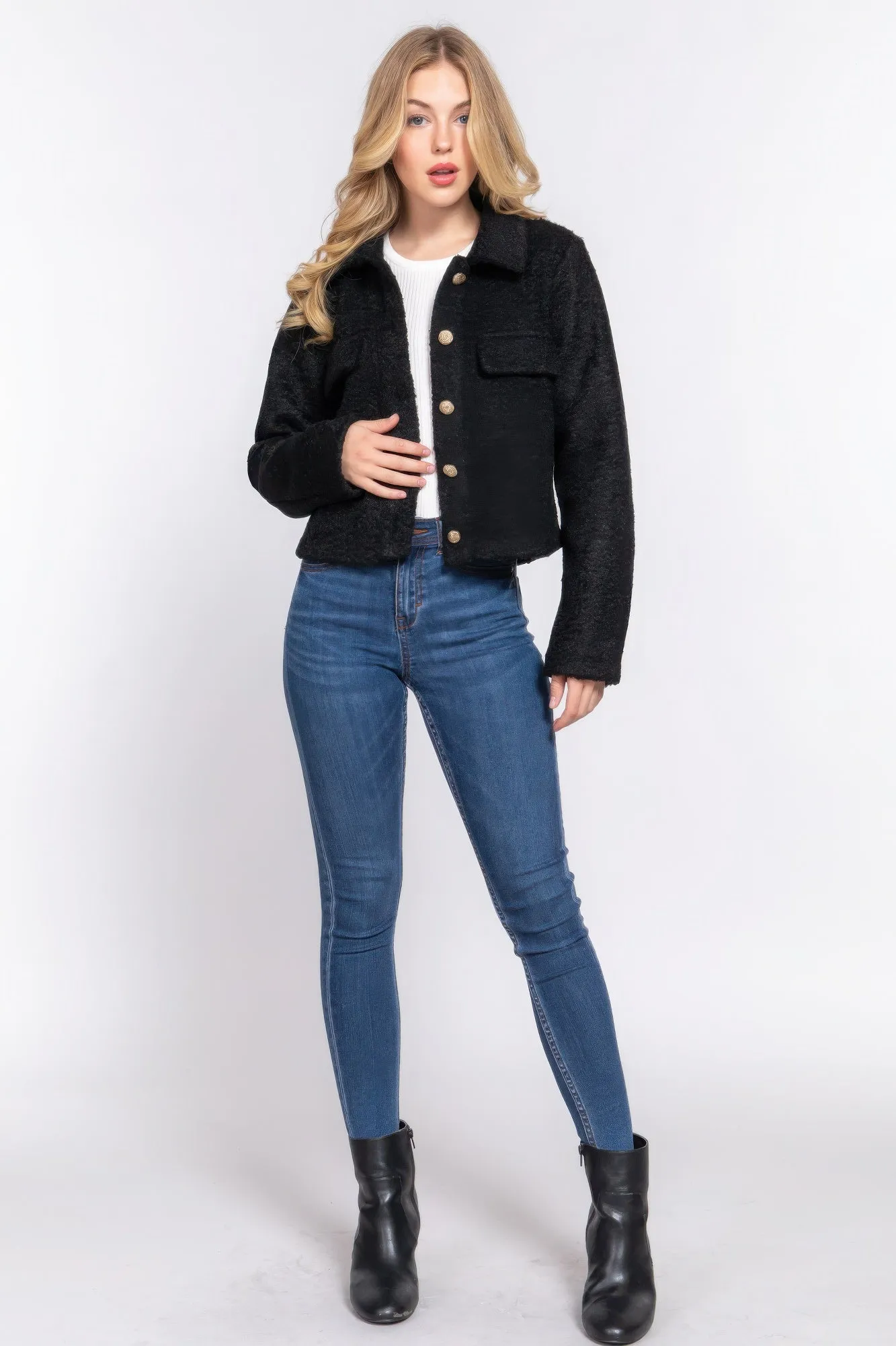 Active USA | Long Sleeve Teddy Fleece Short Jacket
