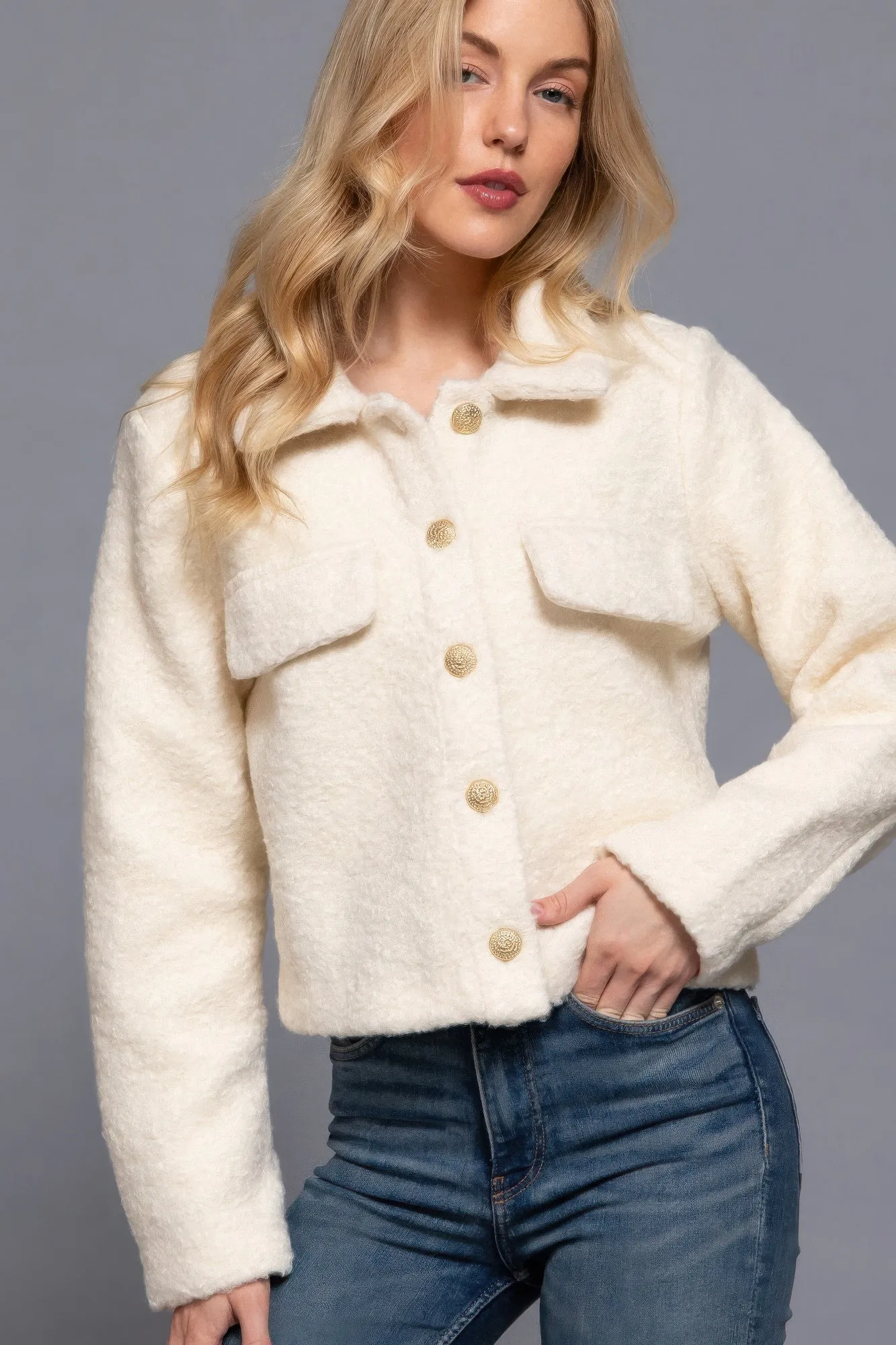 Active USA | Long Sleeve Teddy Fleece Short Jacket