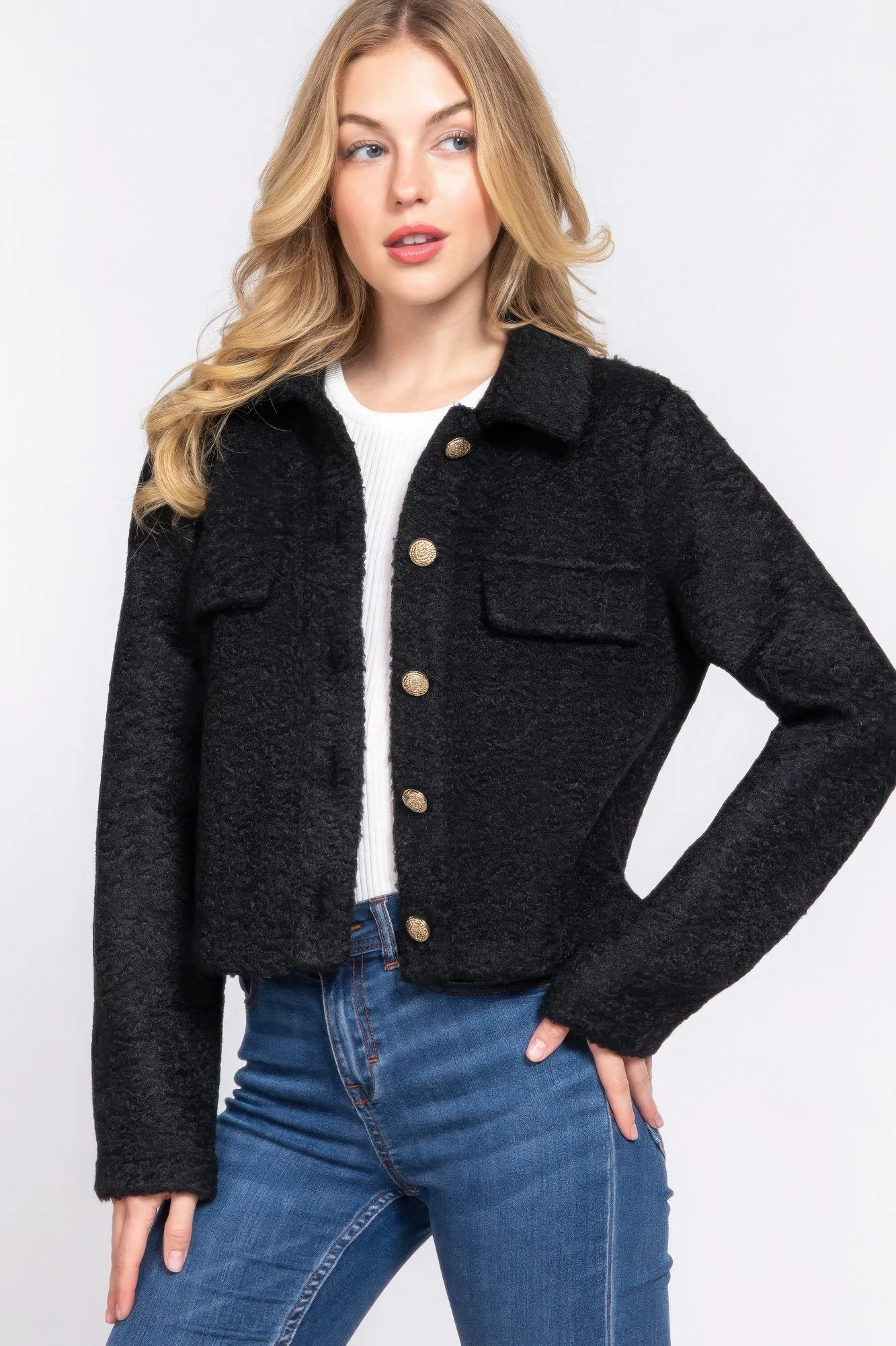 Active USA | Long Sleeve Teddy Fleece Short Jacket