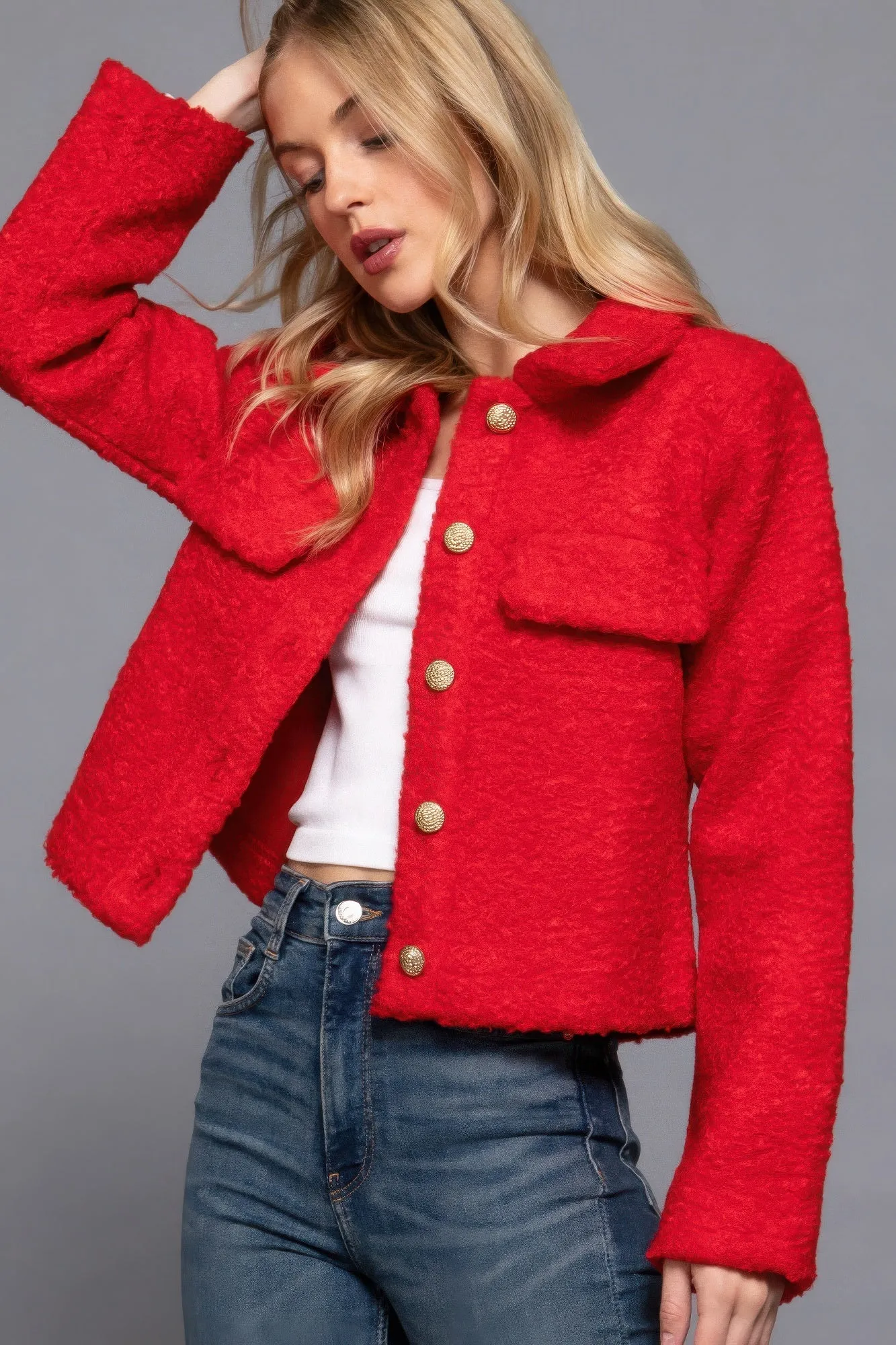 Active USA | Long Sleeve Teddy Fleece Short Jacket