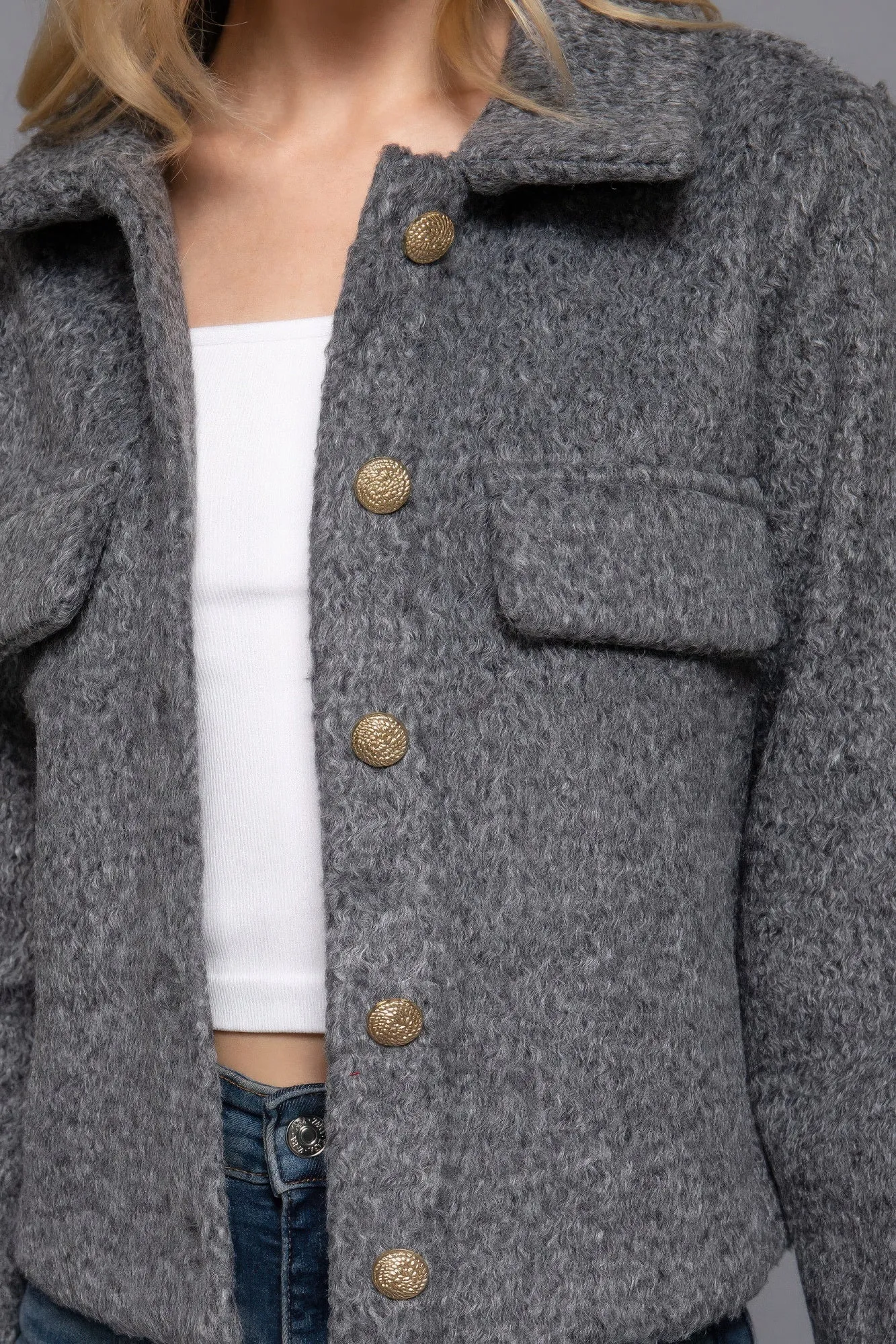 Active USA | Long Sleeve Teddy Fleece Short Jacket