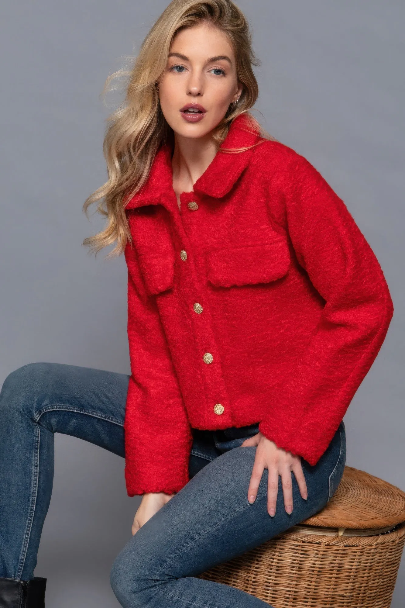 Active USA | Long Sleeve Teddy Fleece Short Jacket