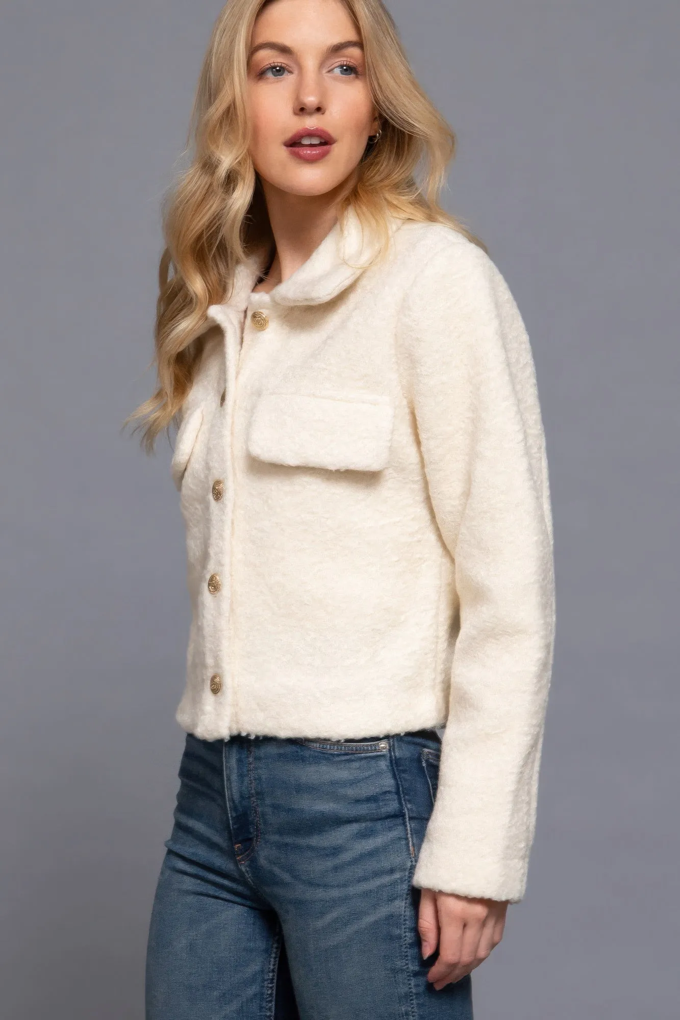 Active USA | Long Sleeve Teddy Fleece Short Jacket