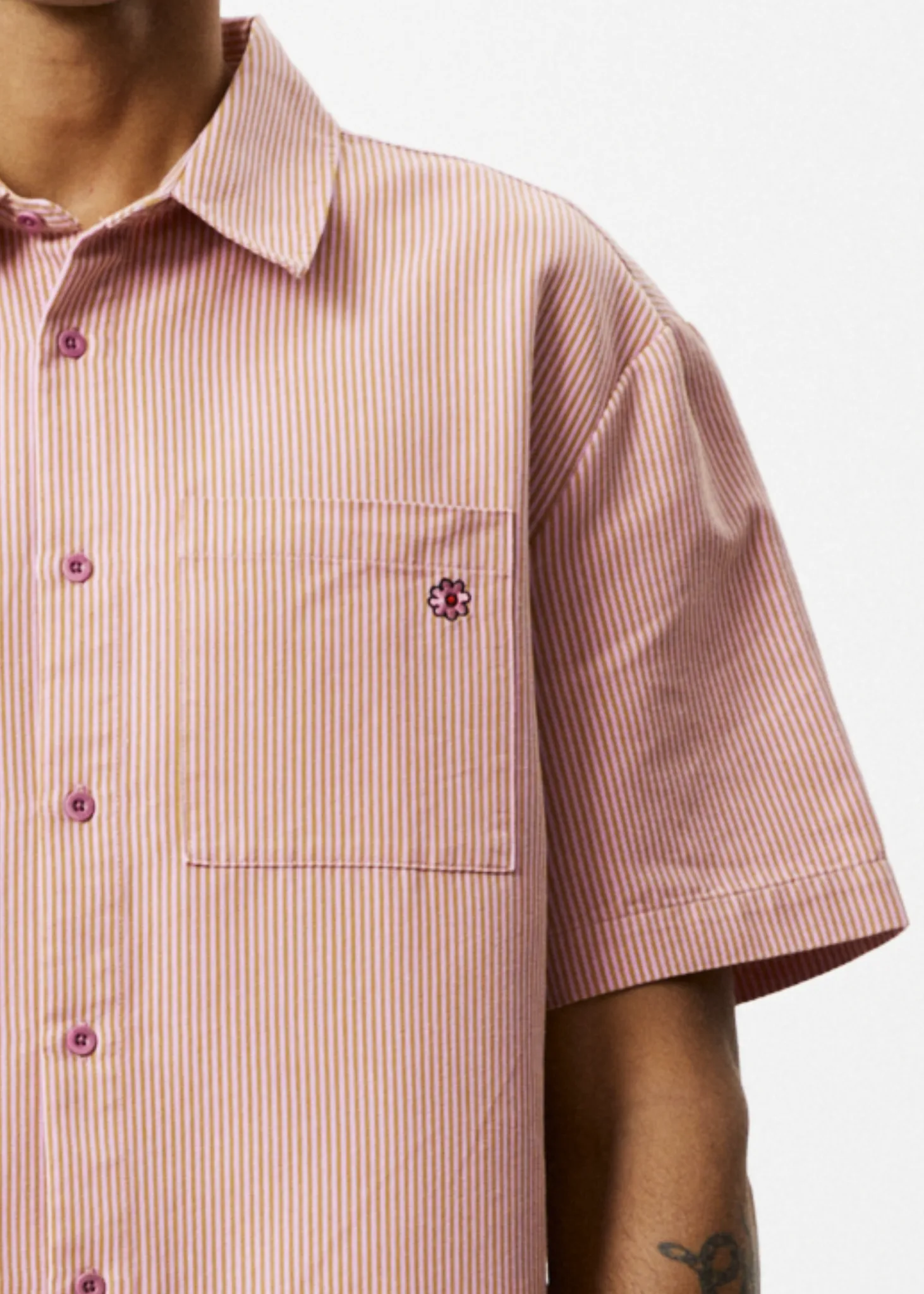 AFENDS Unisex Night Shade - Short Sleeve Shirt - Mustard Stripe