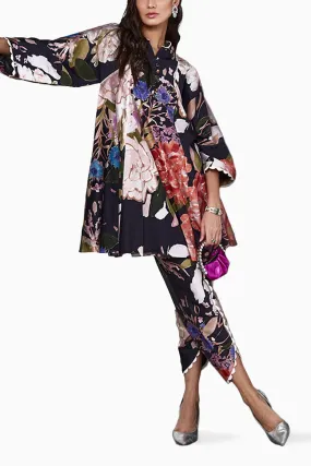 Aimberi Black Multicolored Kurta Set