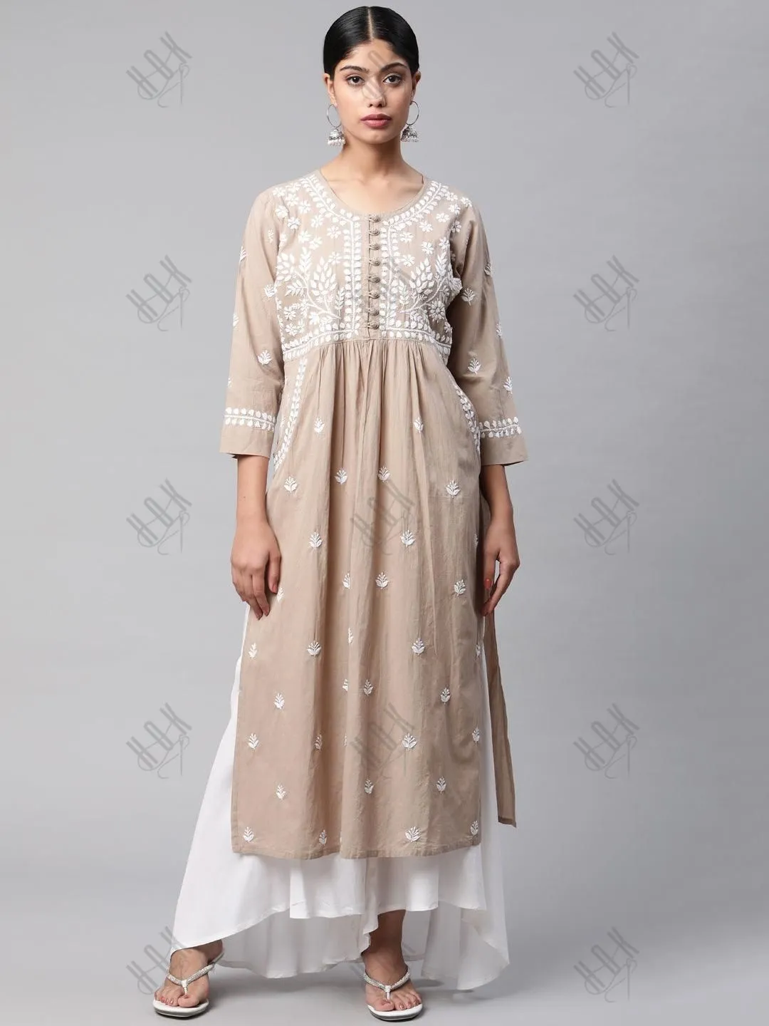 Asmita in HOK Chikankari Kurti for Women - Beige