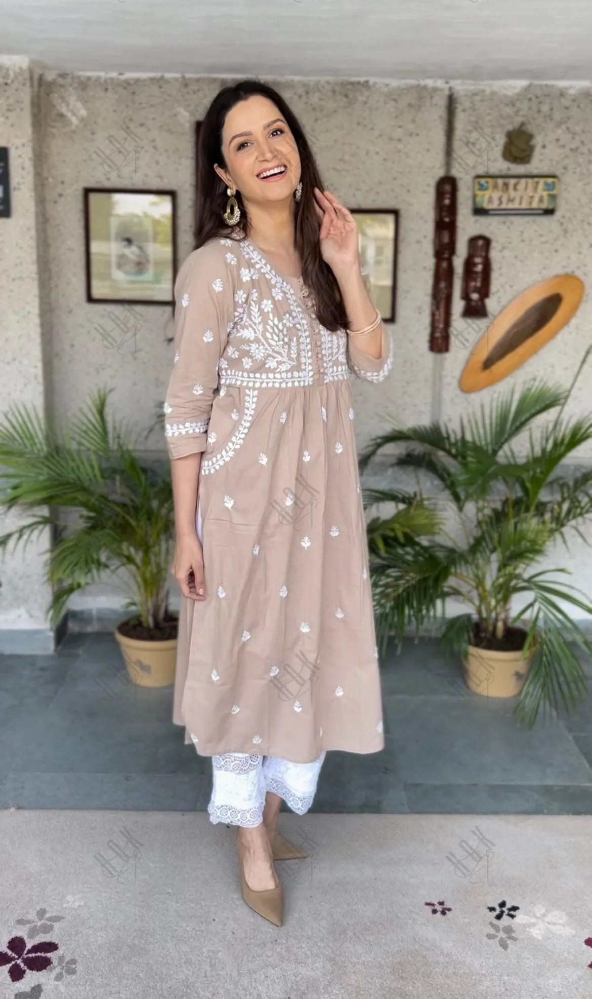 Asmita in HOK Chikankari Kurti for Women - Beige