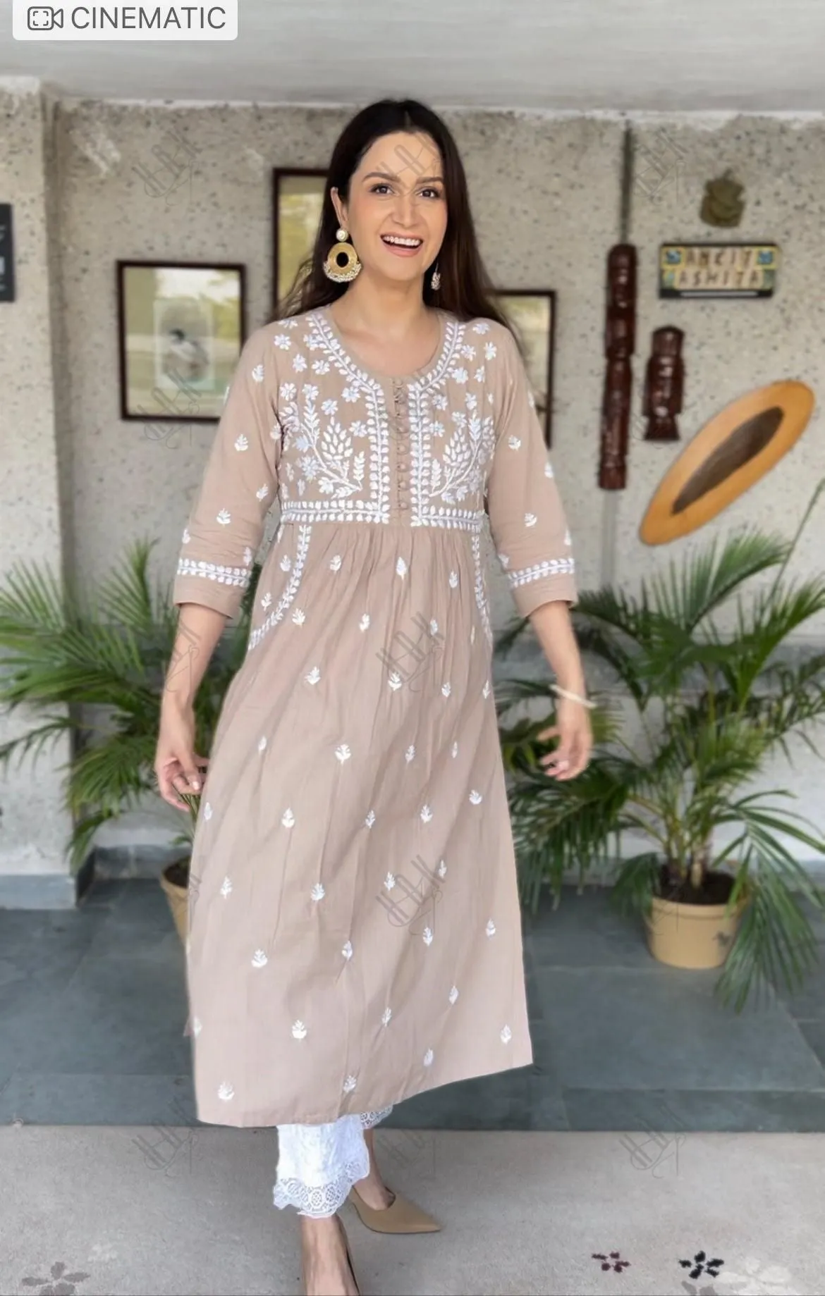 Asmita in HOK Chikankari Kurti for Women - Beige