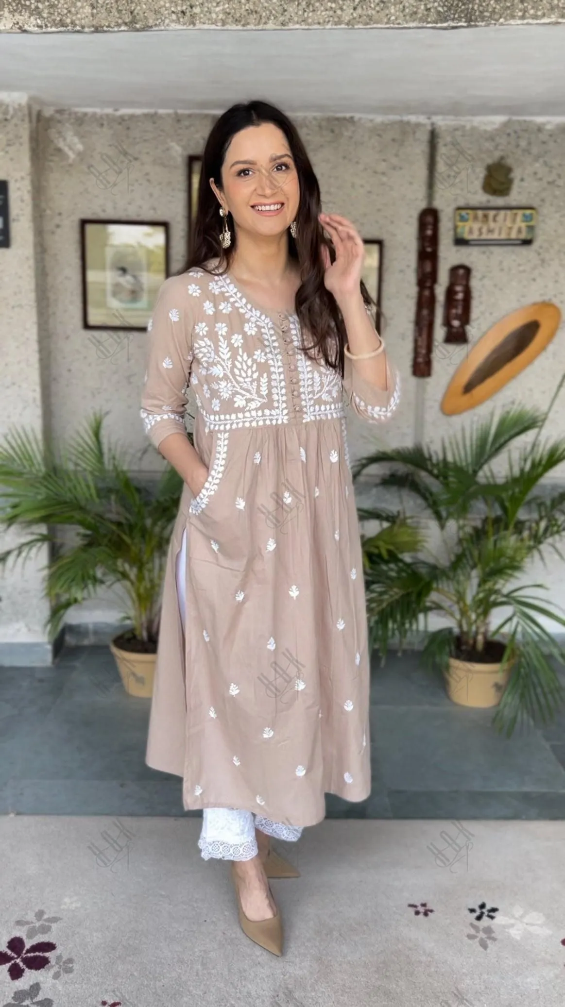 Asmita in HOK Chikankari Kurti for Women - Beige