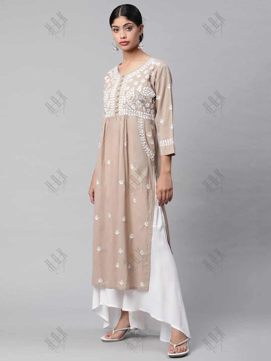 Asmita in HOK Chikankari Kurti for Women - Beige