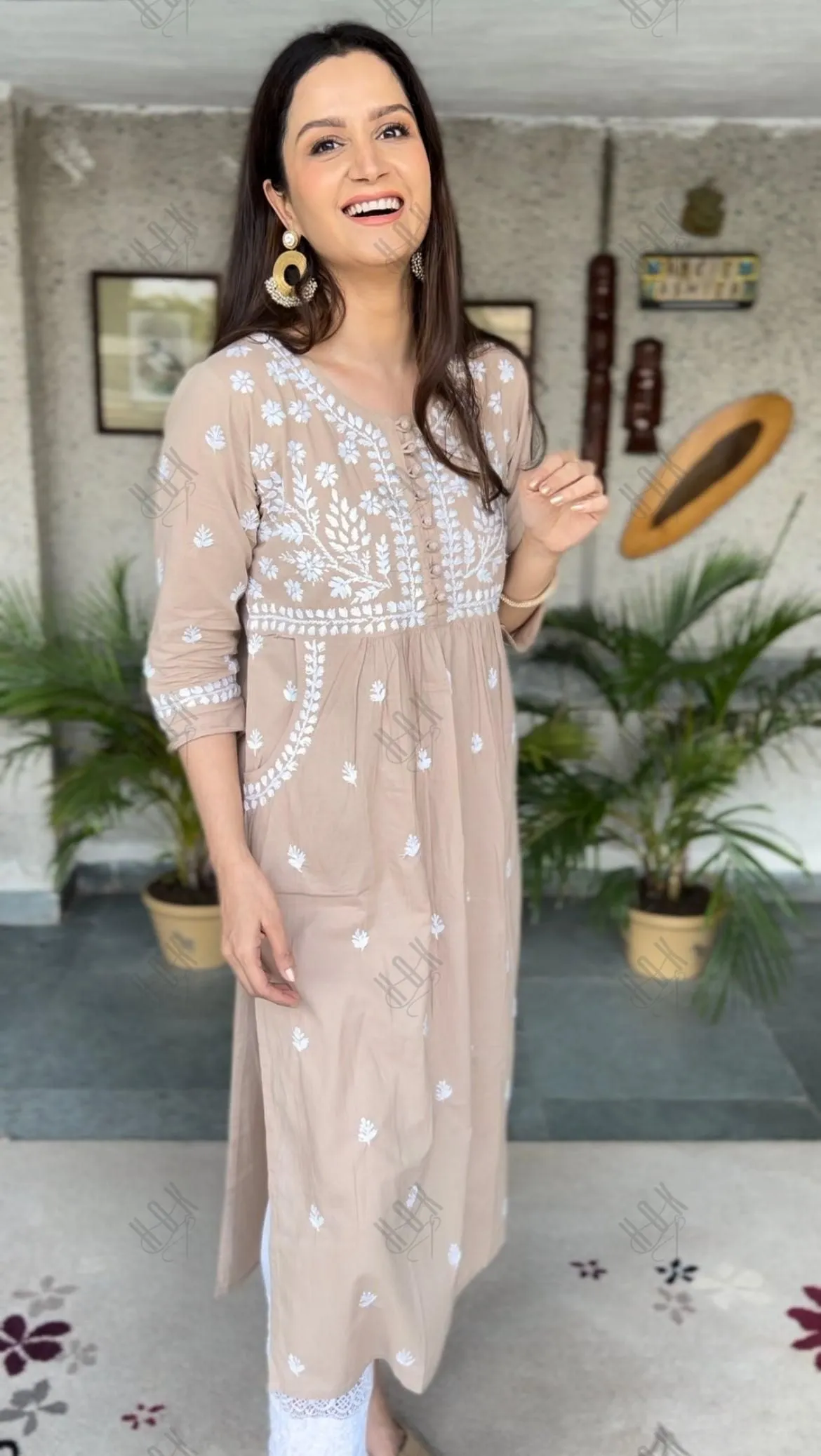 Asmita in HOK Chikankari Kurti for Women - Beige