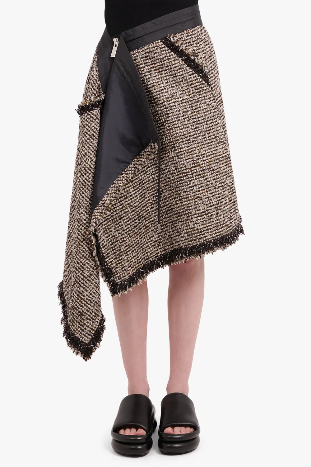 Asymmetric Tweed Skirt | Brown