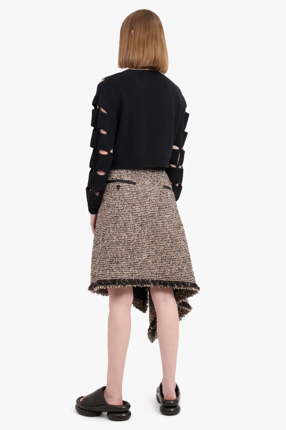 Asymmetric Tweed Skirt | Brown
