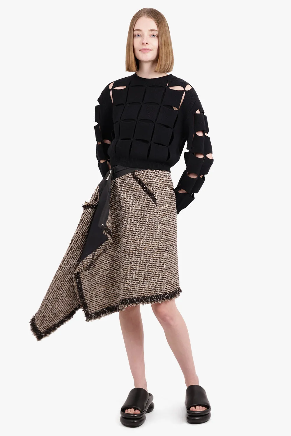Asymmetric Tweed Skirt | Brown