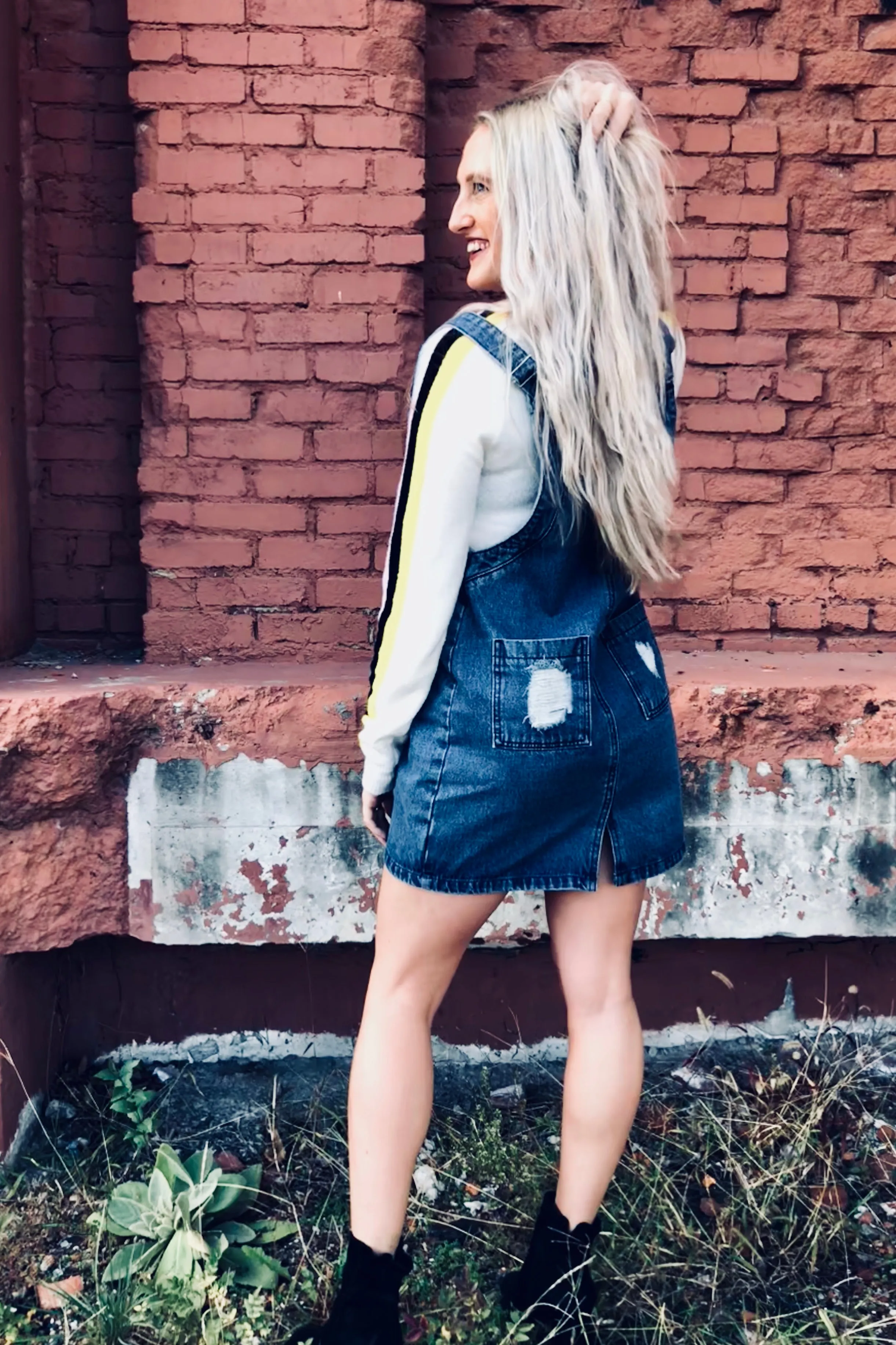 Calling Good Times Denim Overall Dress