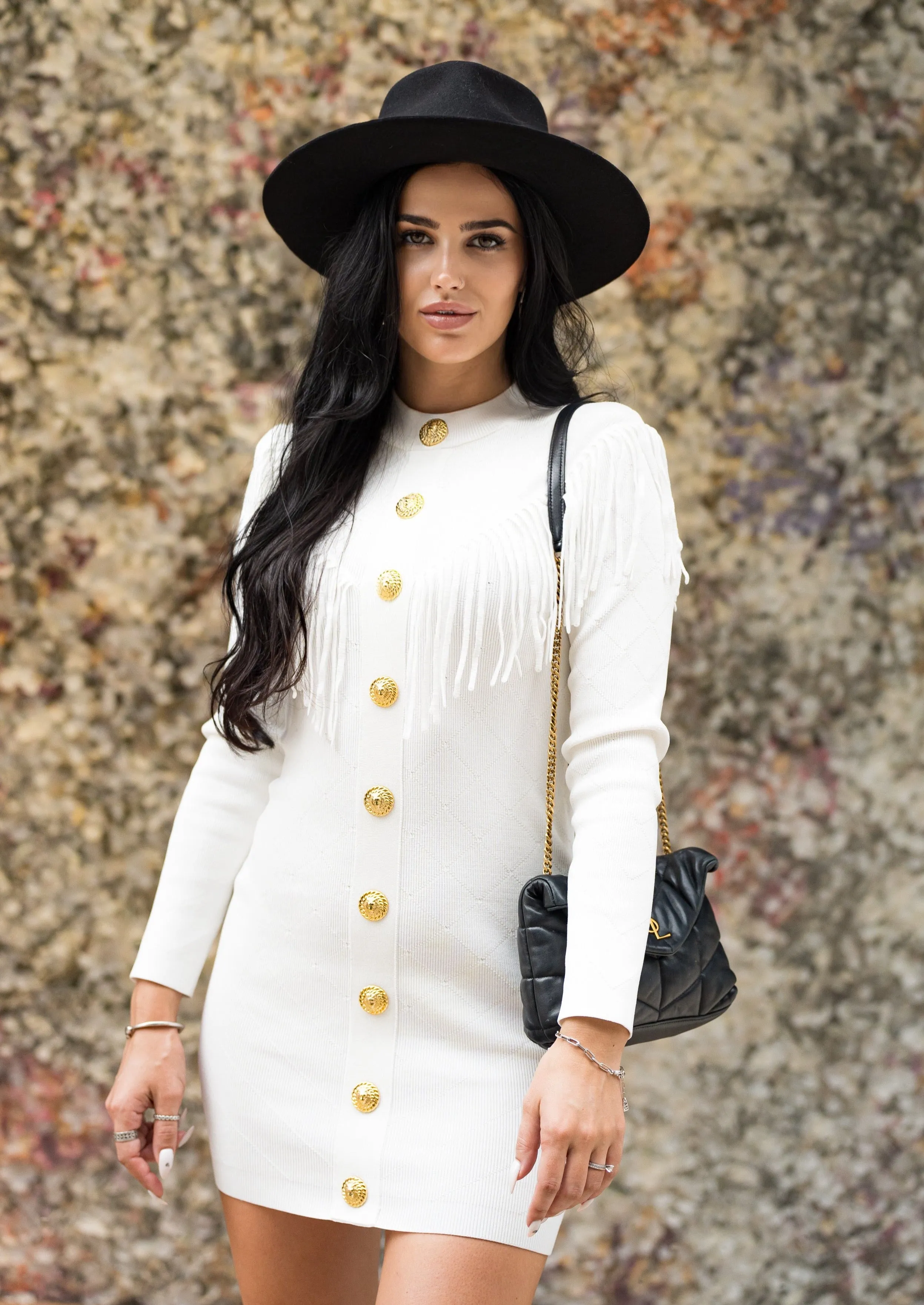 Camilla Fringed Knitted Mini Dress - White