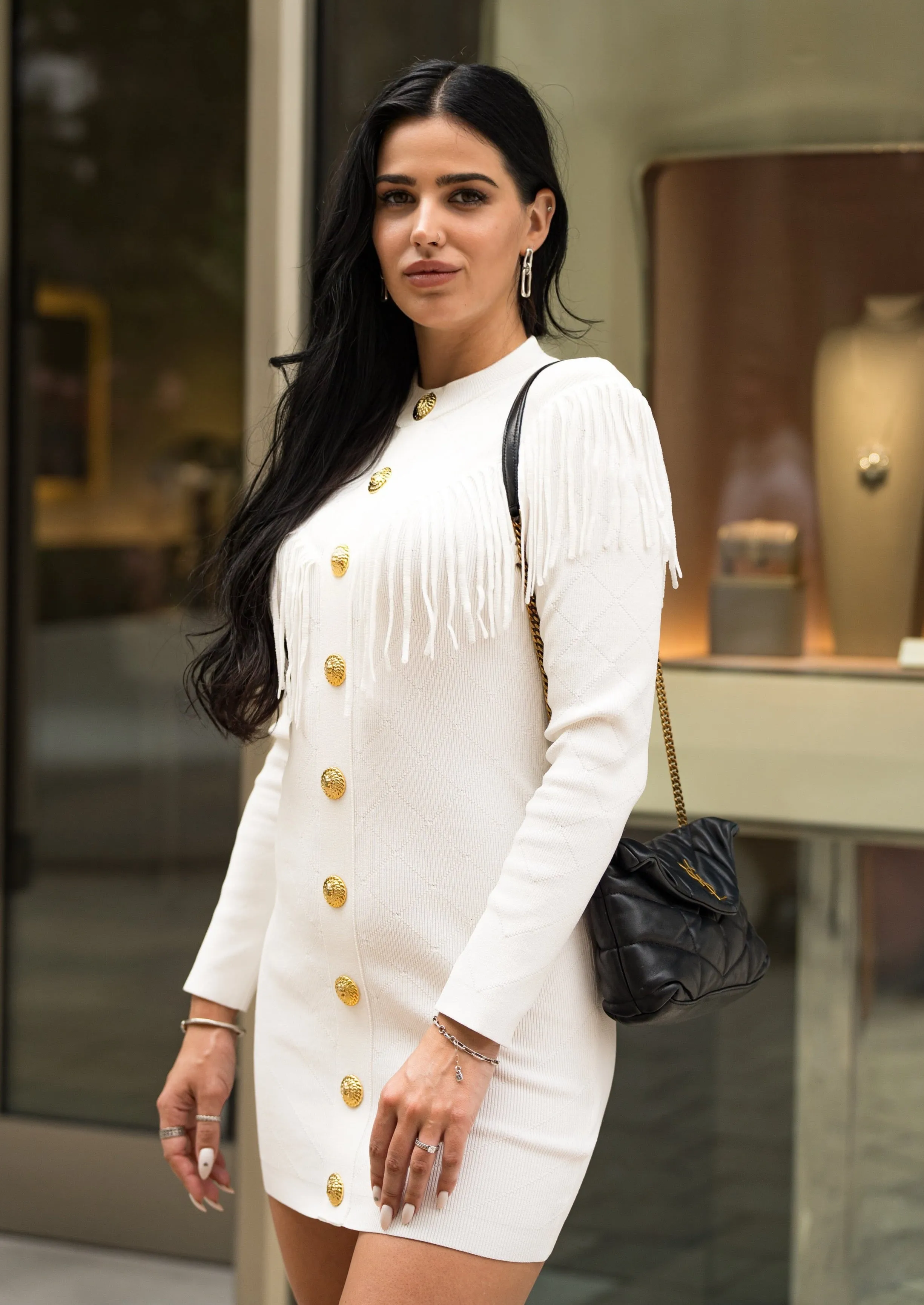 Camilla Fringed Knitted Mini Dress - White