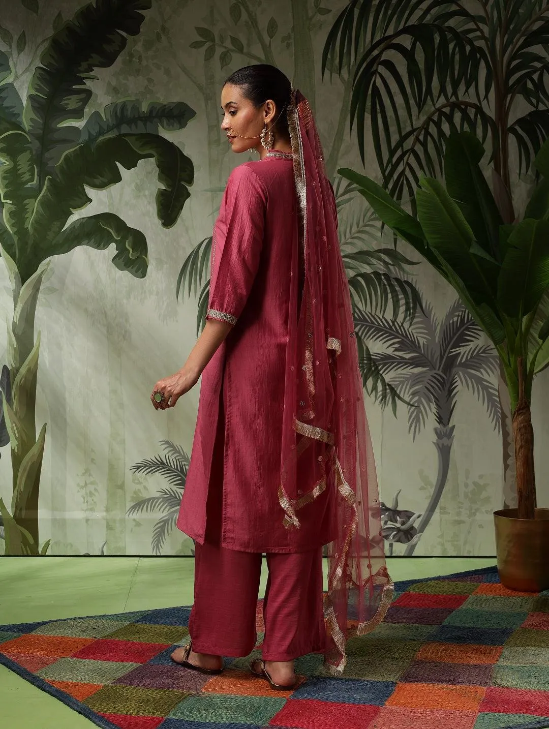 Chandni Muslin Pink Embroidered Kurta Set