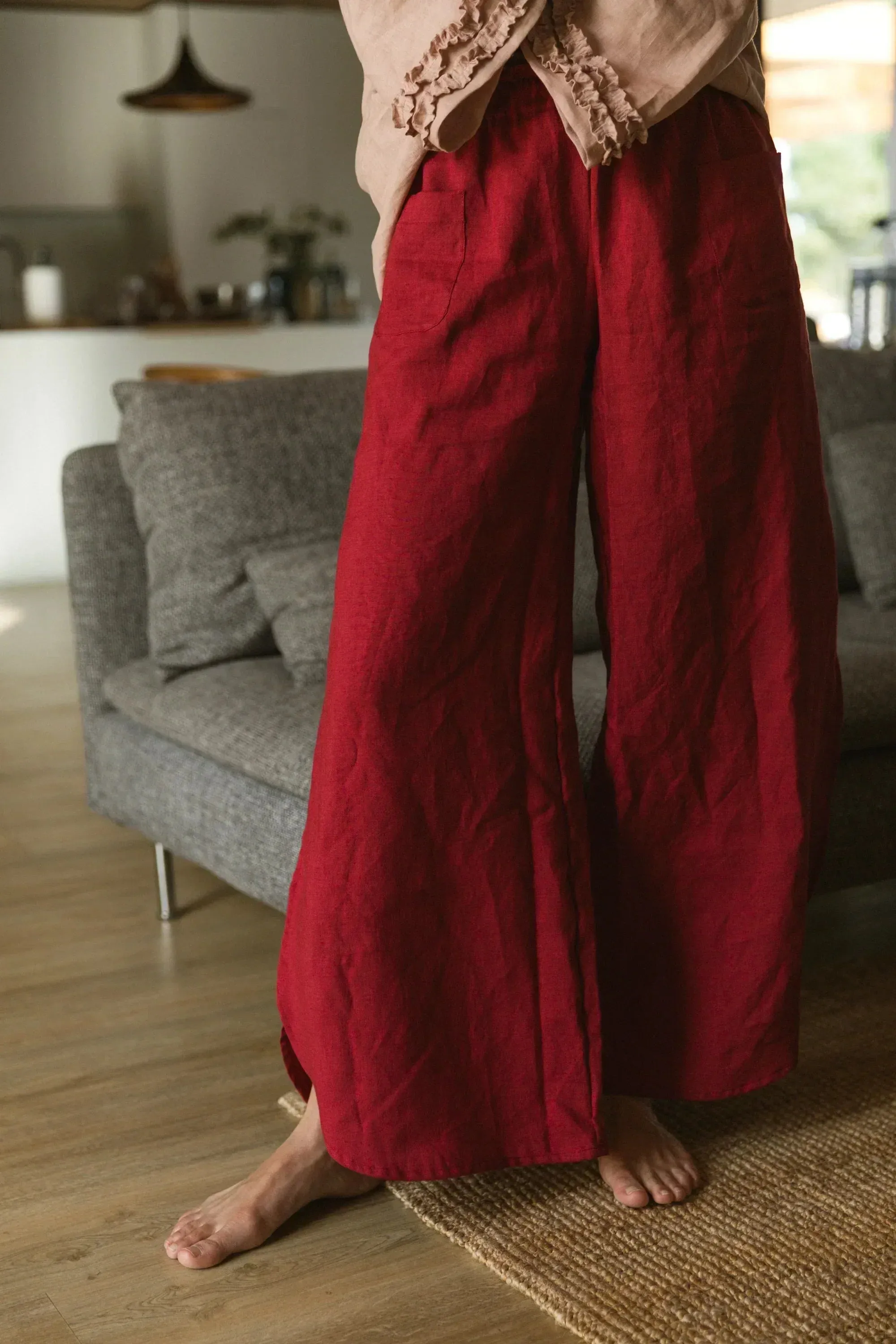 Flared linen pants jet-black - Muriel