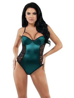 Floral Lace & Jade Satin Teddy
