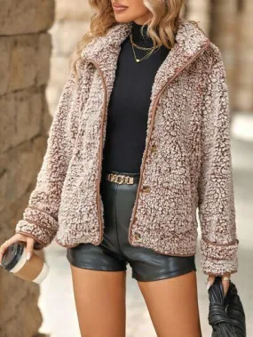 Fuzzy Faux Fleece Button Up Jacket