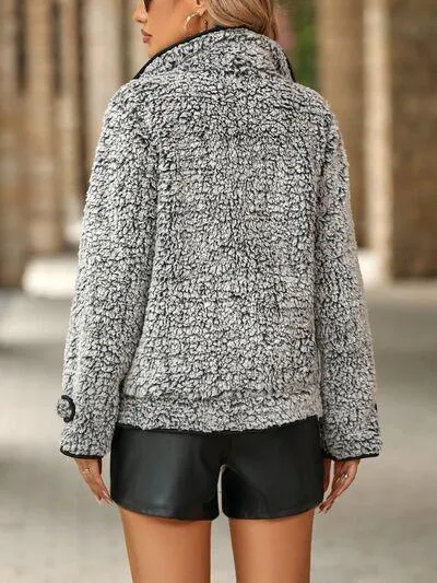 Fuzzy Faux Fleece Button Up Jacket