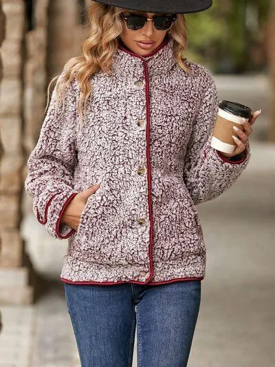 Fuzzy Faux Fleece Button Up Jacket