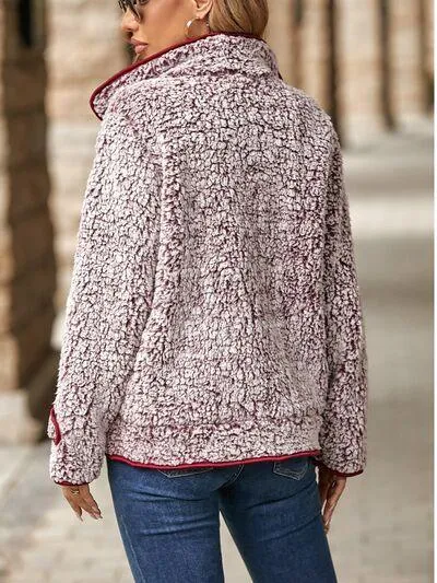 Fuzzy Faux Fleece Button Up Jacket