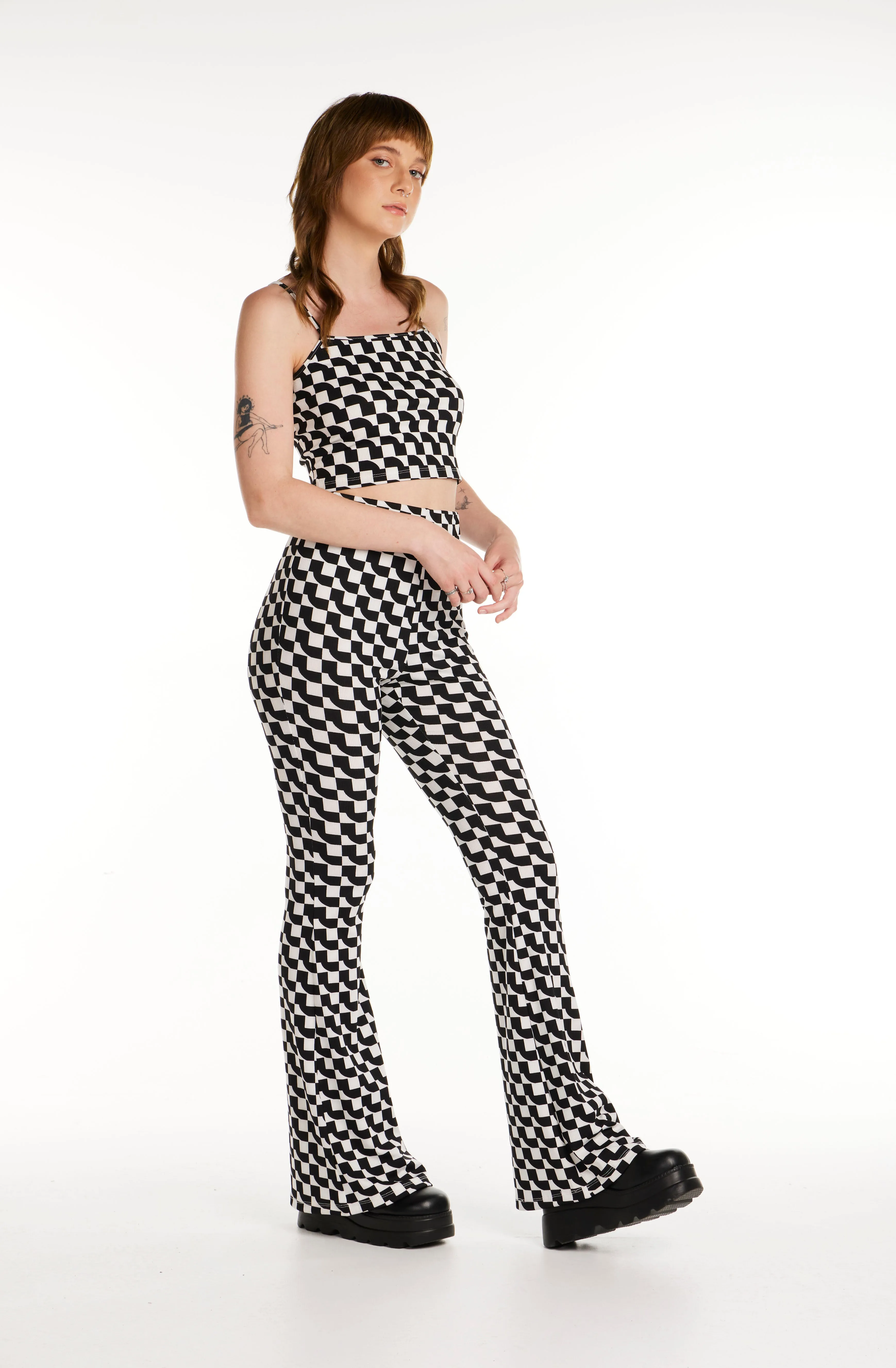 Geo Ribbed Knit Flared Pants