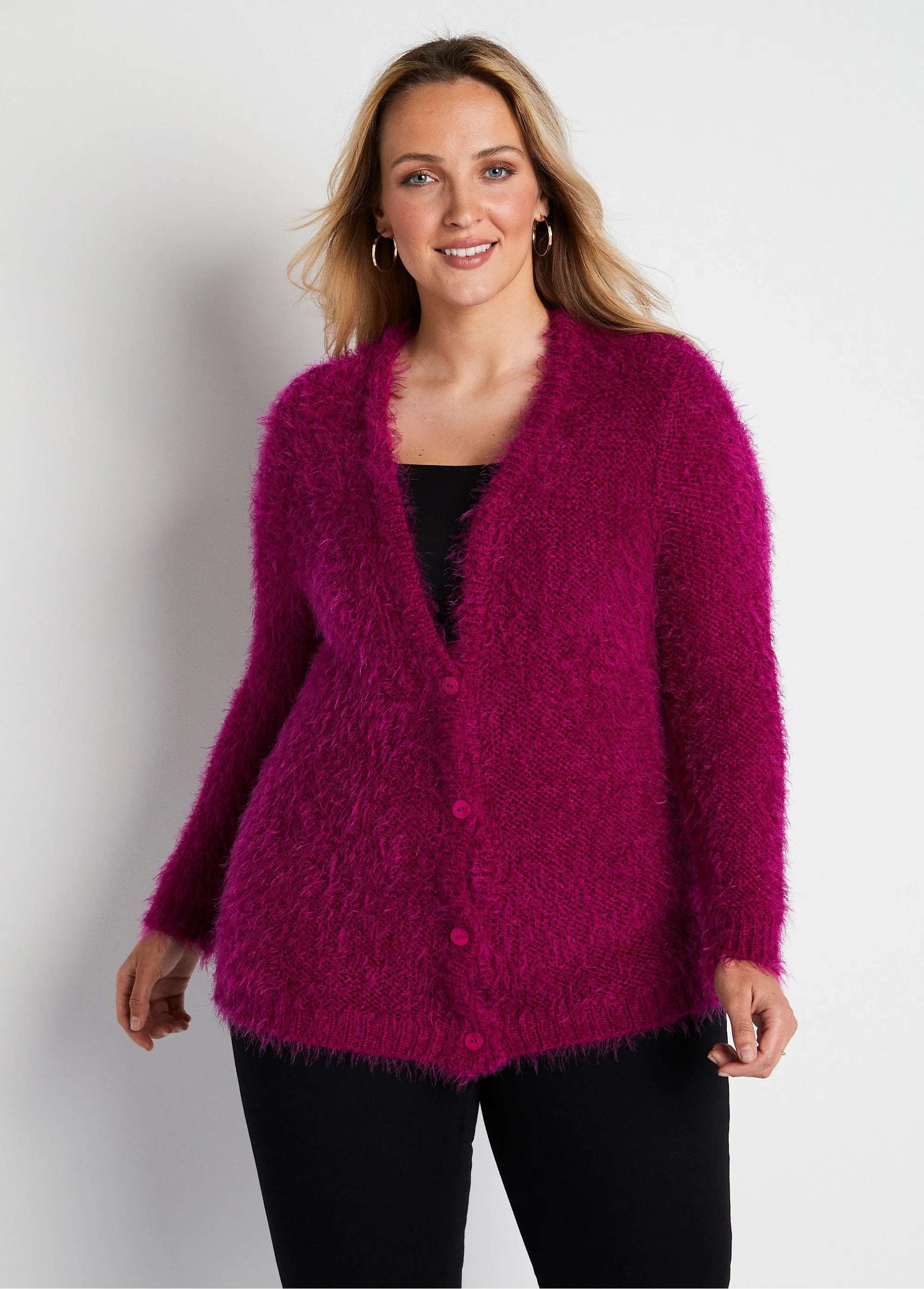 Gilet boutonné mi-long maille douce