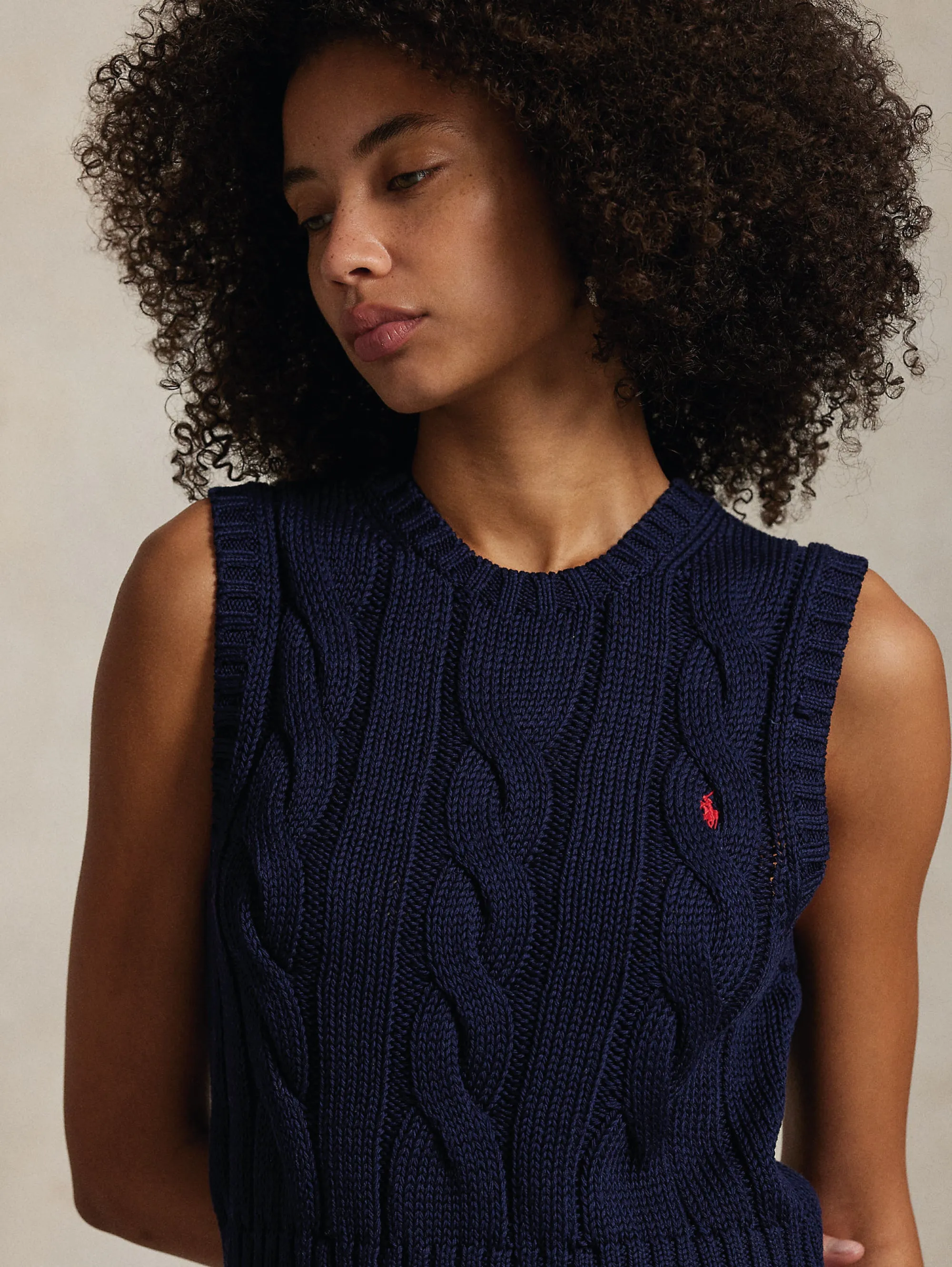 Gilet in Maglia a Trecce Blu