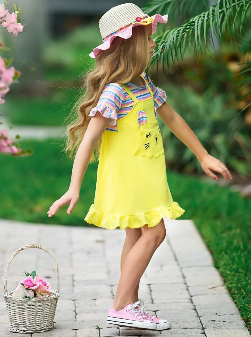 Girls Bunny Ears Top and Overall Dress Set