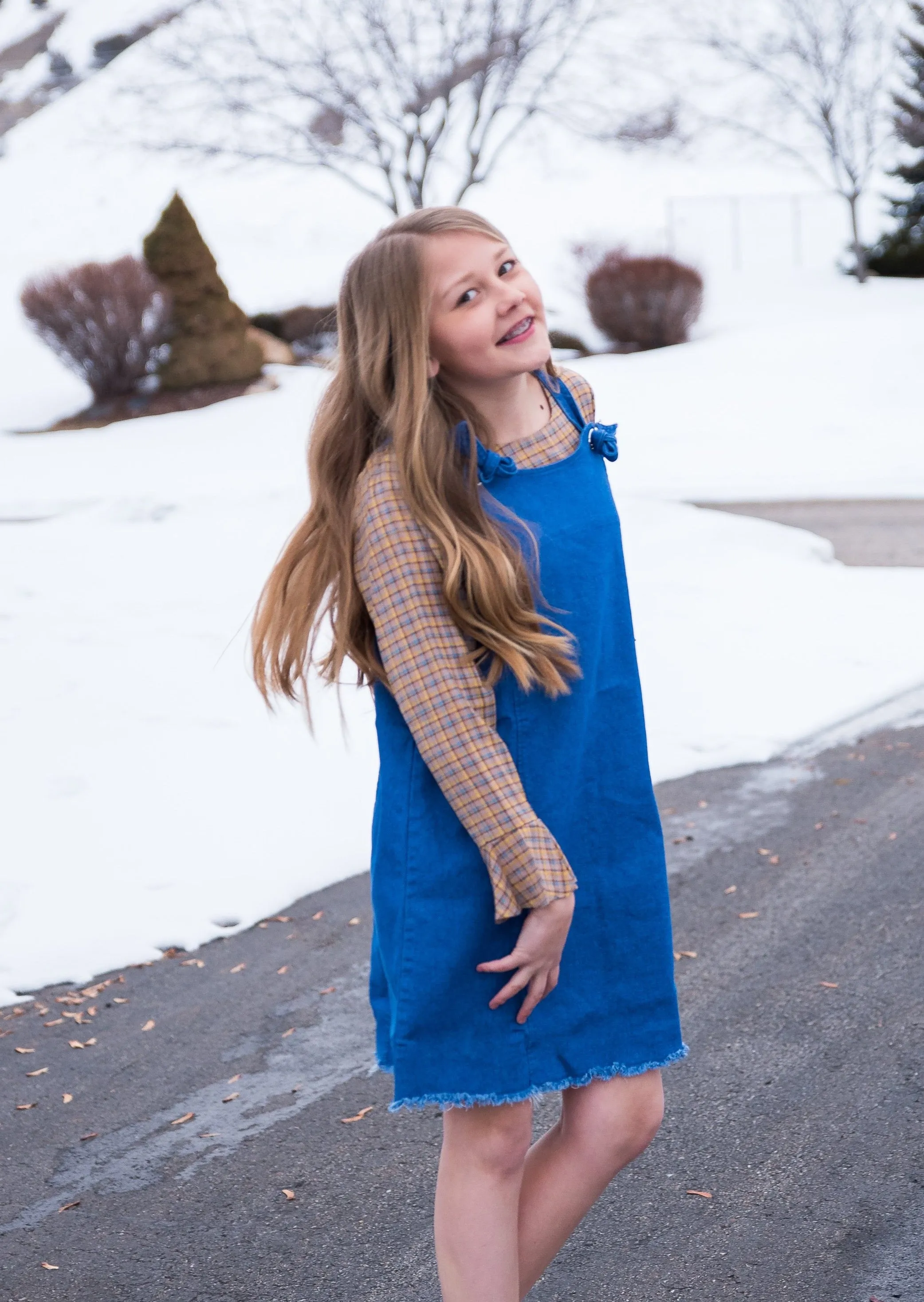 Girls Denim Overall Dress