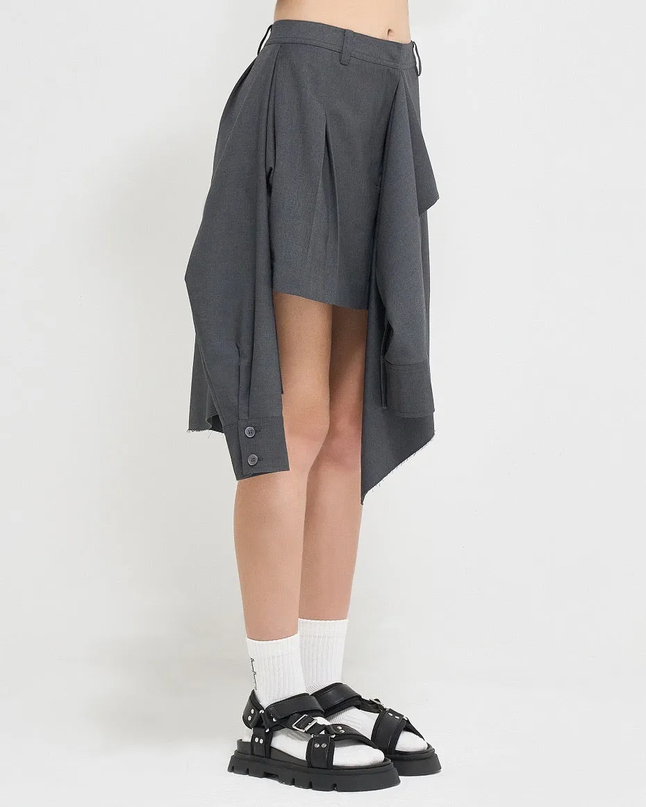 Grey Layered Shirt Detail Mini Skirt