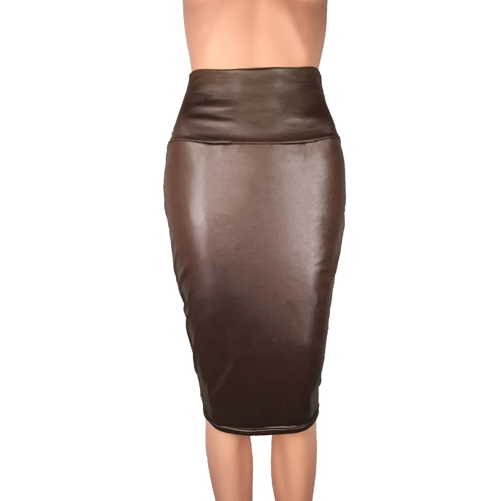 High Waist Leather Skirt Solid Colors For Office and Daily