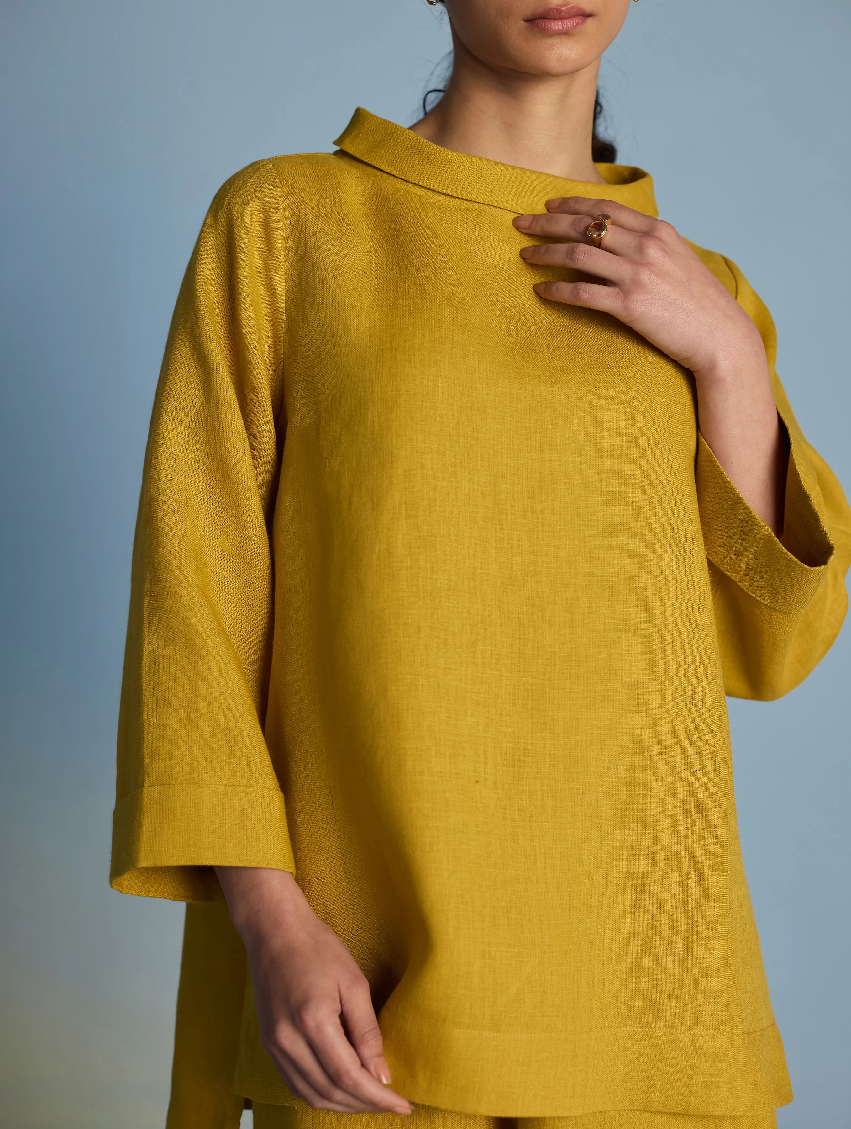 Ishi Boat-Neck Linen Top - Ochre