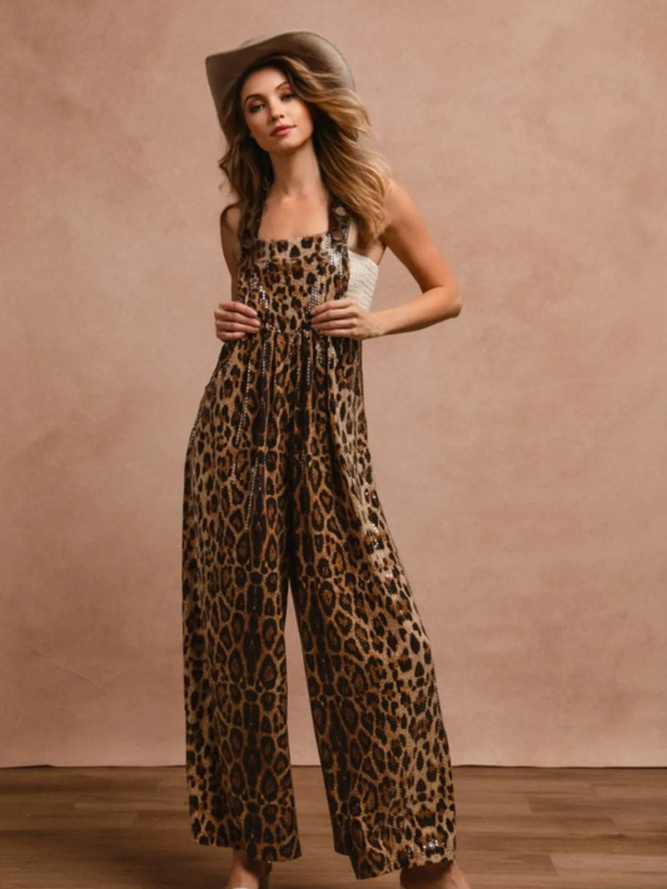 Leopard Sequin Overalls
